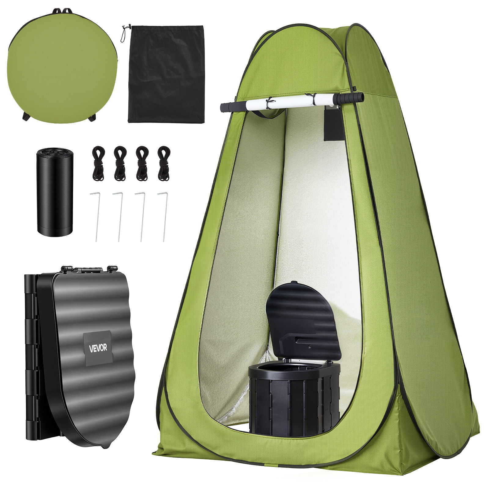 Image of Vevor Portable Toilet Kit, 150 Kg Load Capacity, Folding Camping Toilet With Pop-up Privacy Tent, Outdoor Travel Potty For Adults With Carry Bags, Trash Bags, Suitable For Rv Travel, Camping, Hiking