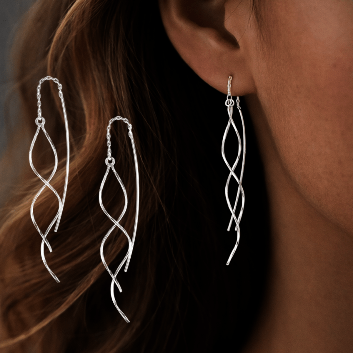 Image of Silver-plated Spiral Earrings For Women, Elegant Twisted Dangle Earrings Long Light Modern Jewelry Gift For Ladies