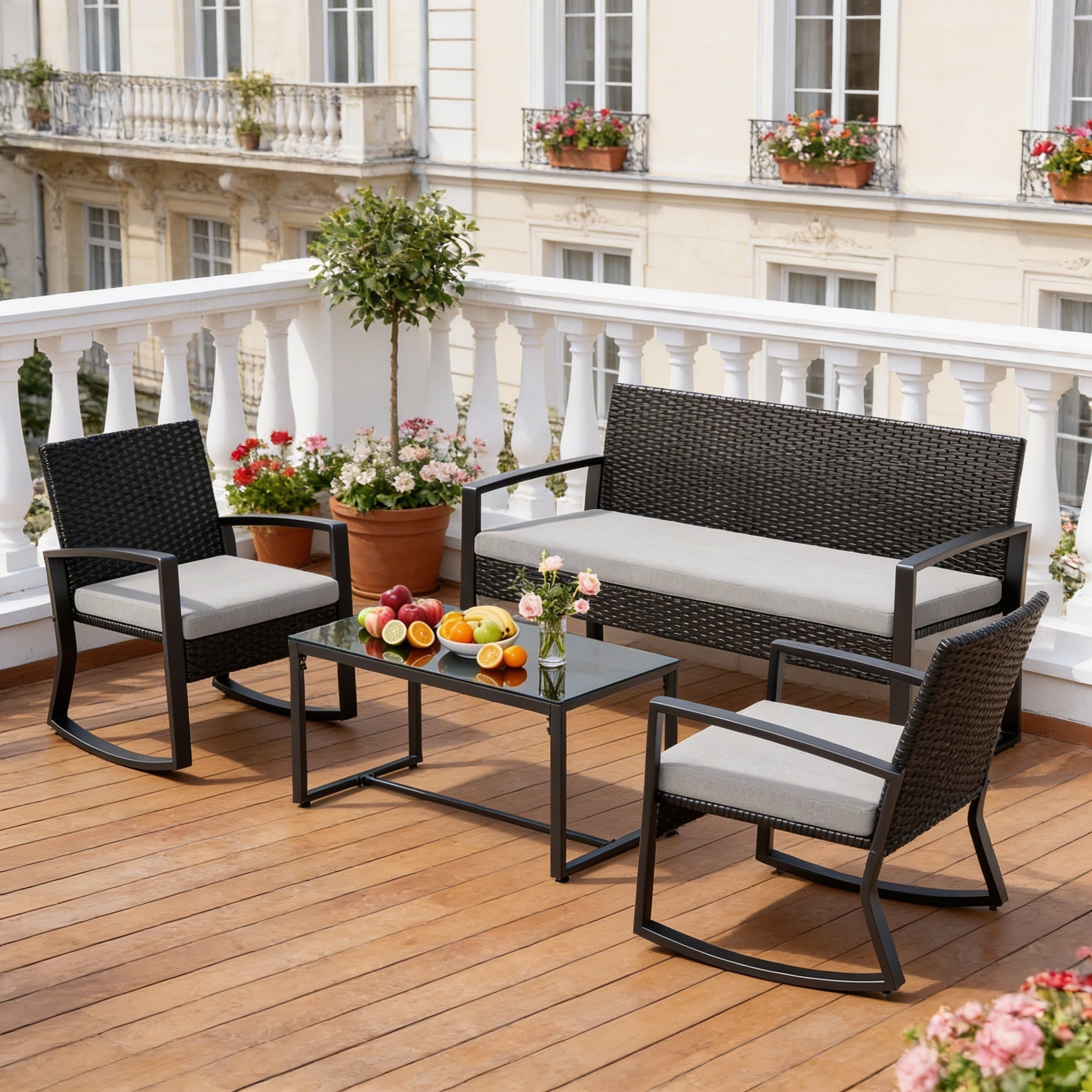 Image of Set For | With 3 Padded & Table | For Balcony, Terrace, Garden, Pool Area | Indoor & Outdoor Use | Grey / Light Grey | 213wr Coree