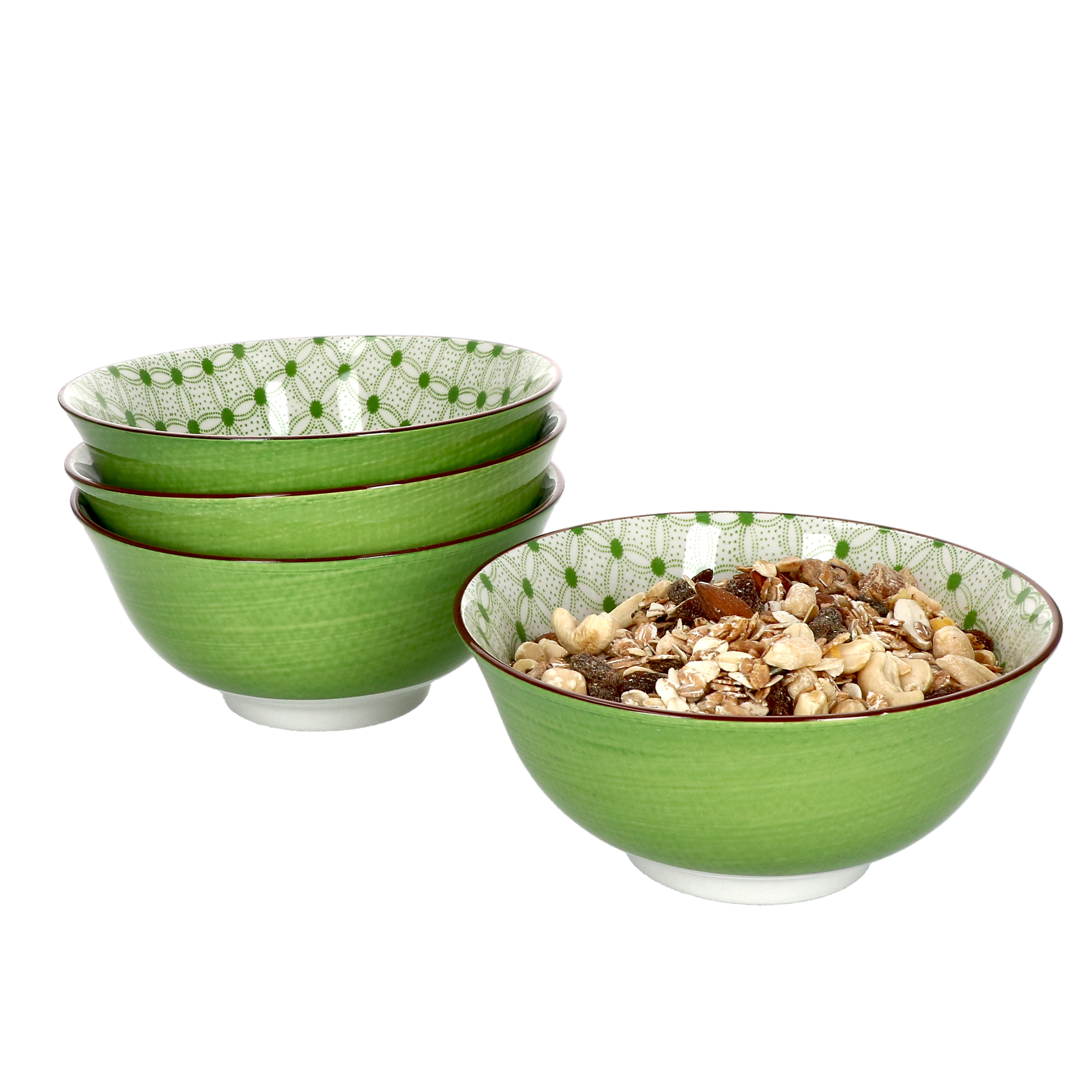 4-piece Set Lime Rio Bowls Ø15.5 Cm, Green Pattern Dessert Bowls By Ritzenhoff