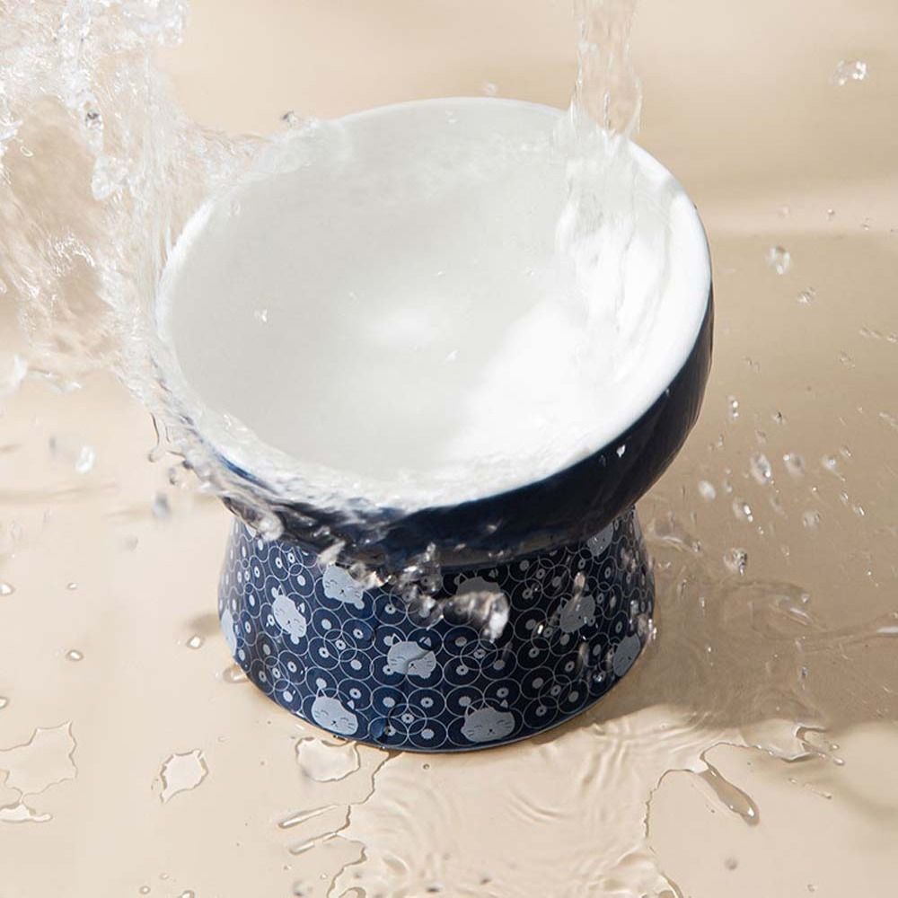 1pc Tilted Ceramic Elevated Cat Bowls, Raised Food and Water Bowl Pet Accessories, Pet Food/Water Dispenser for Kittens & Cats