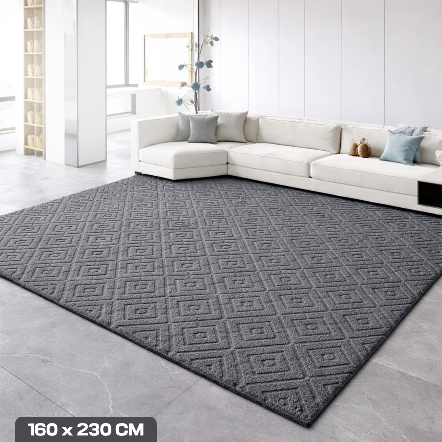 TEMU 1pc Premium Plush Shaggy Area Rug – Modern Hollow Square Design Non-slip & Washable High-pile Floor Mat, Comfortable Soft Rug For Living Room,