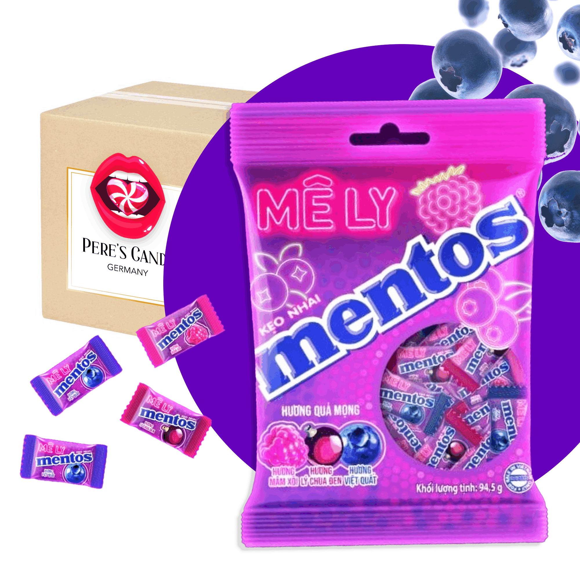 2-pack - Mentos Mely Chewing Candy - Soft Chewing Candies With Blackcurrant, Blueberry, And Raspberry Flavors 2x94.5g