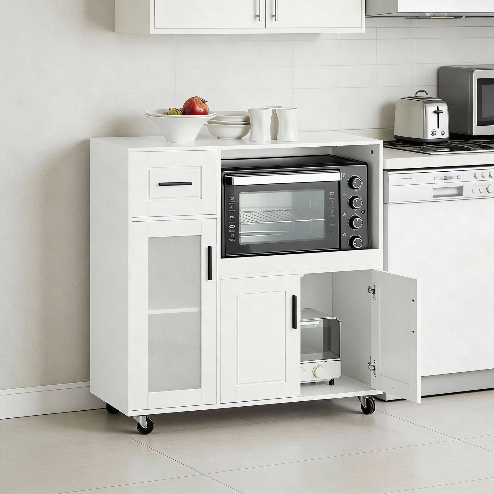 TEMU 1pc Kitchen Cart Kitchen Island With Wheels Storage Cabinet Microwave Stand Coffee Station Cabinet Sideboard Dining Room Living Room 88.5 X 40 X