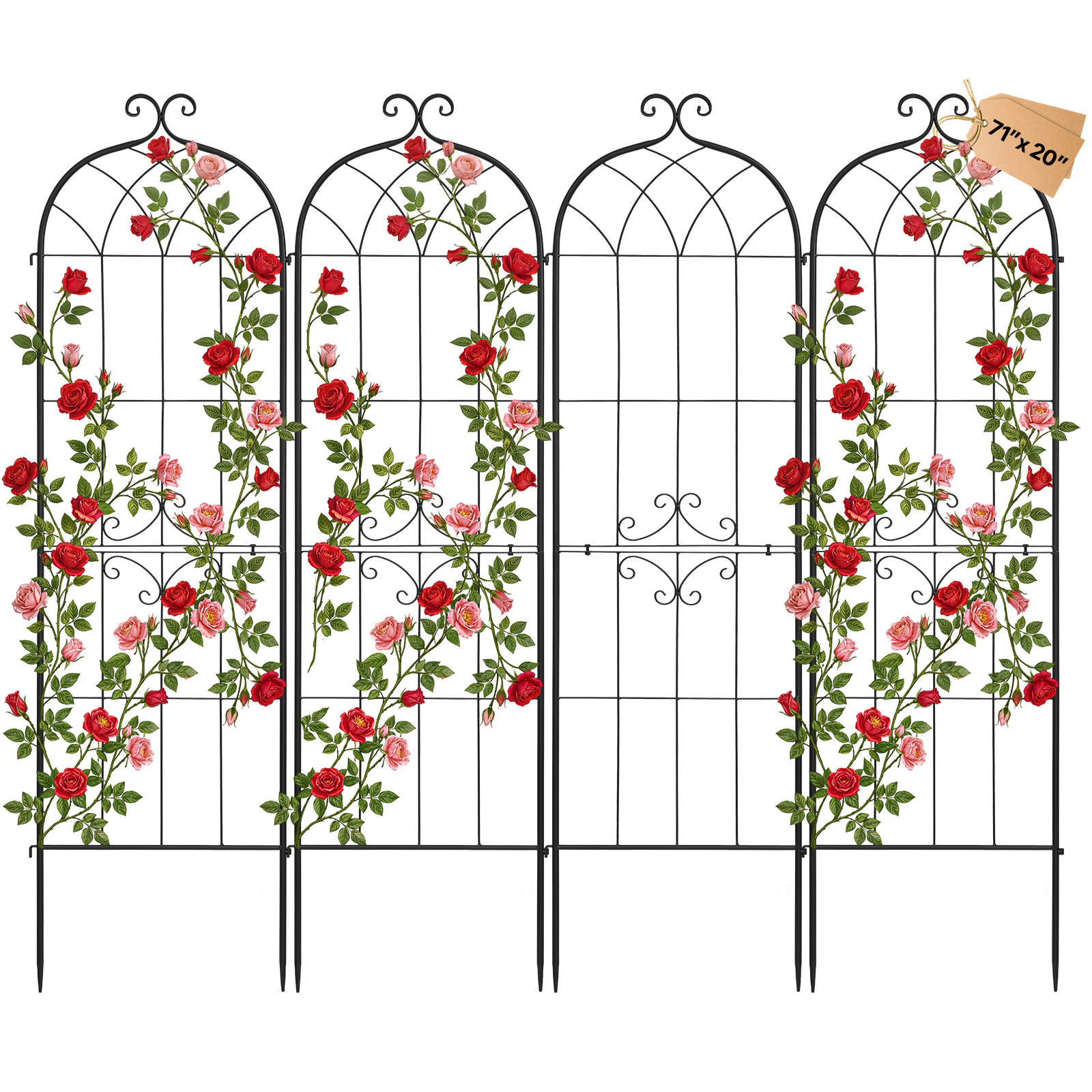 Image of Vevor Garden Trellis, 180 X 52.5 Cm Rose Trellis, 4 Packs Garden Flower Rose Trellises With Powder-coated Finish & Convenient Locking Design, Plant Support Trellises For Flowers, Vegetables, Roses