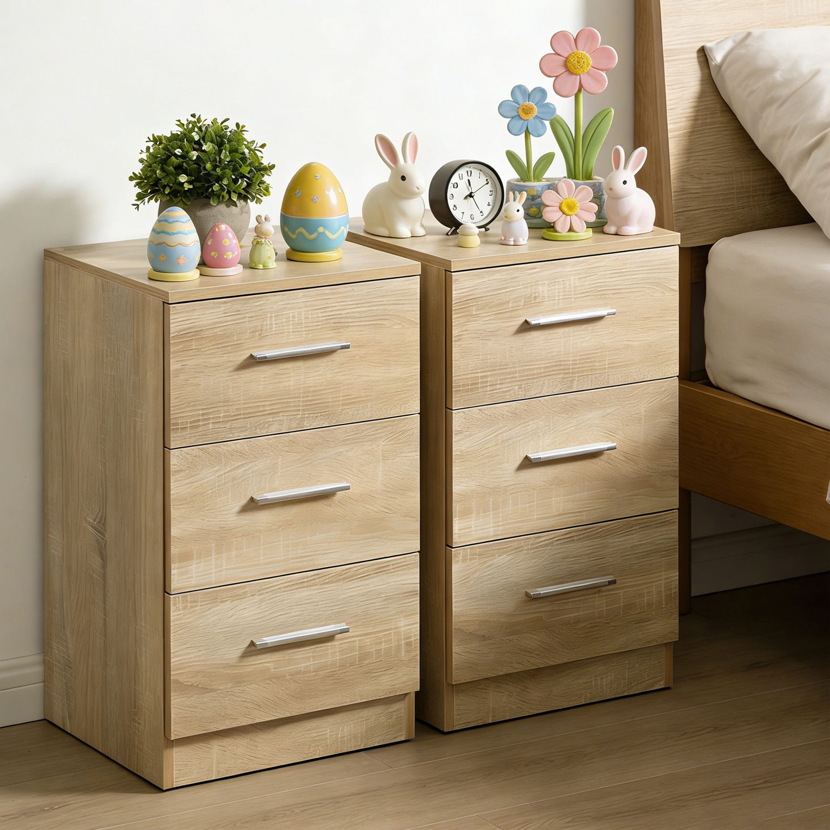 Image of 2-piece Nightstand Set, 3-drawer Dresser, 66 × 35 × 38 Cm, Modern Mdf Wood Nightstand, Side Table With Storage For Bedroom And Living Room