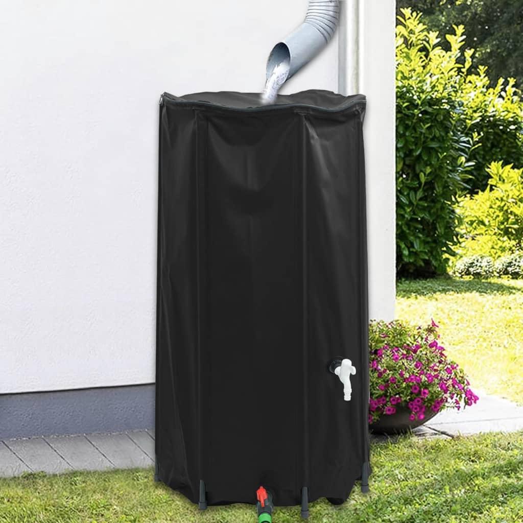 Image of Vidaxl Water Tank With Faucet, Rainwater Tank With Abs Outlet Valve Water Hoses, Rain With Zipper, Foldable Black 100l Pvc