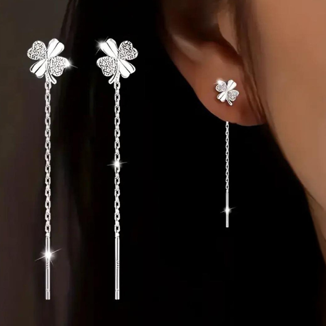 Image of 925 Silver-plated Earrings For Women, Dangling With Chain, Cubic Zirconia Stud Earrings, Elegant Long Drop Earrings, Minimalist Jewelry Gift For Women