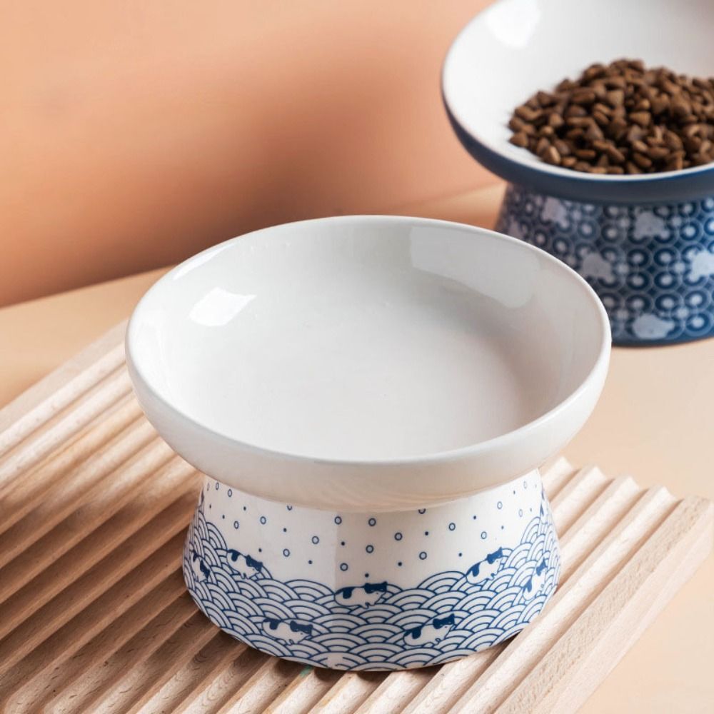 1pc Tilted Ceramic Elevated Cat Bowls, Raised Food and Water Bowl Pet Accessories, Pet Food/Water Dispenser for Kittens & Cats