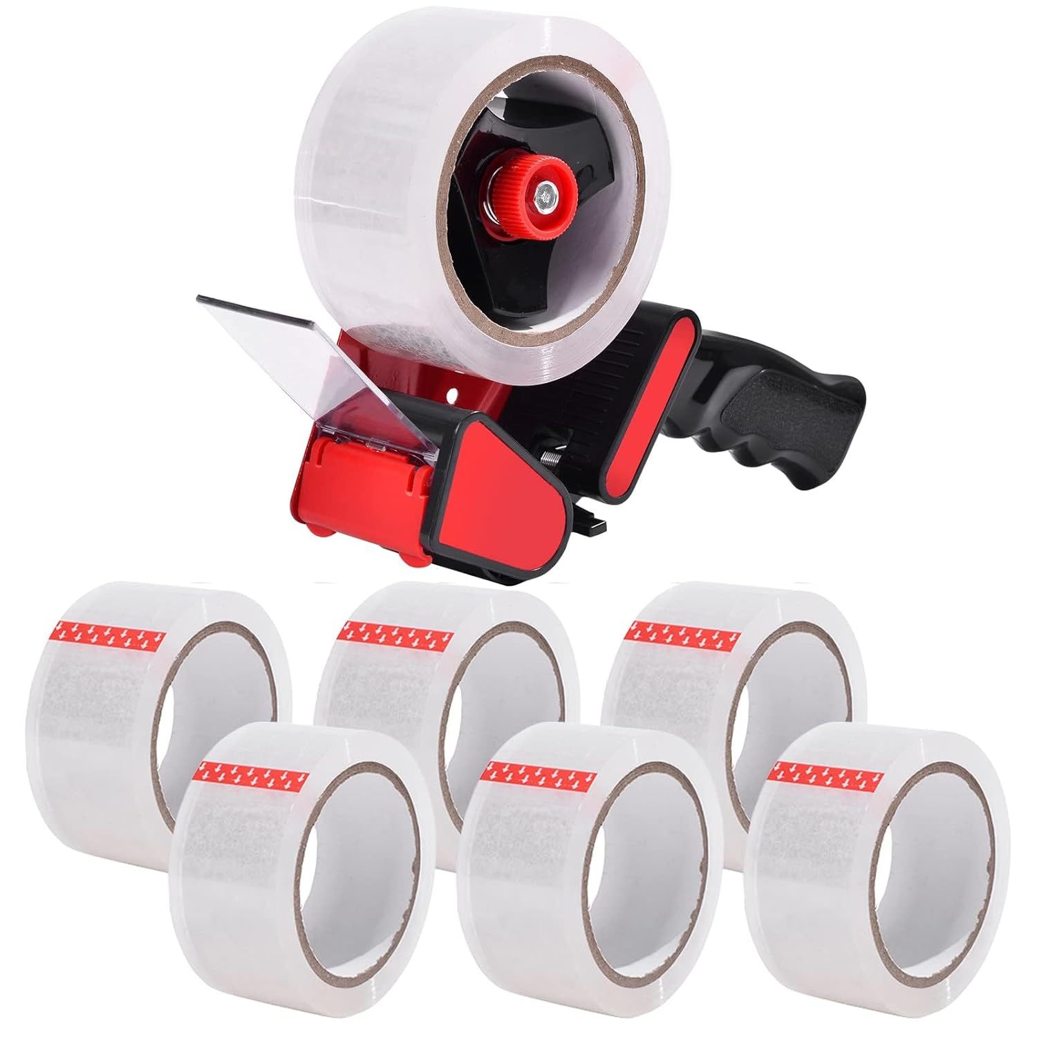 TEMU Heavy-duty Packing Tape Dispenser Gun With 6 Rolls Of Brown Parcel Tape - Ergonomic Manual Sealing Tool, 48mm X 66m High- Tape For Moving Boxes,