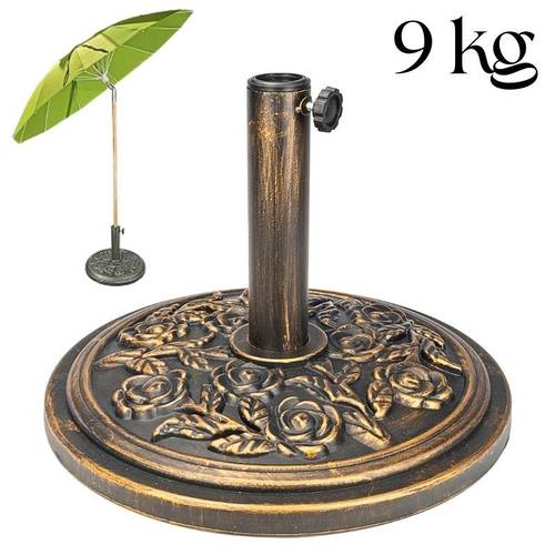 9kg round parasol base bronze effect umbrella stand outdoor heavy duty weight support with adjustable collars tightening knob for garden patio lawn terrace furniture bronze