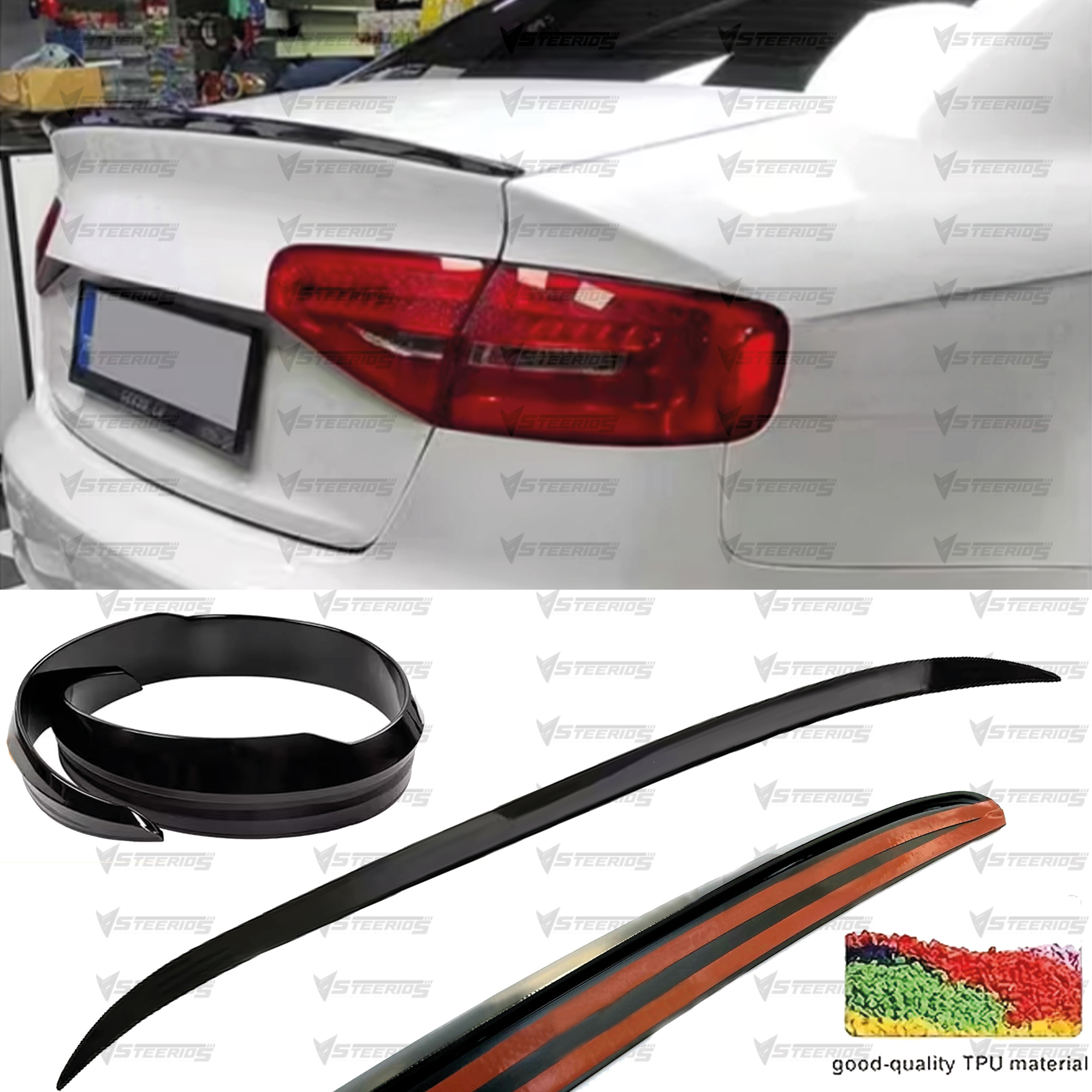 Black Soft Plastic Trunk Spoiler 1.2 M / 47 Inches Modification For A4 B8 2008-2015 Rear Wing Without Stamping Fixed Wing Rubber Flexible | Dynamic Design | Highquality Spoiler