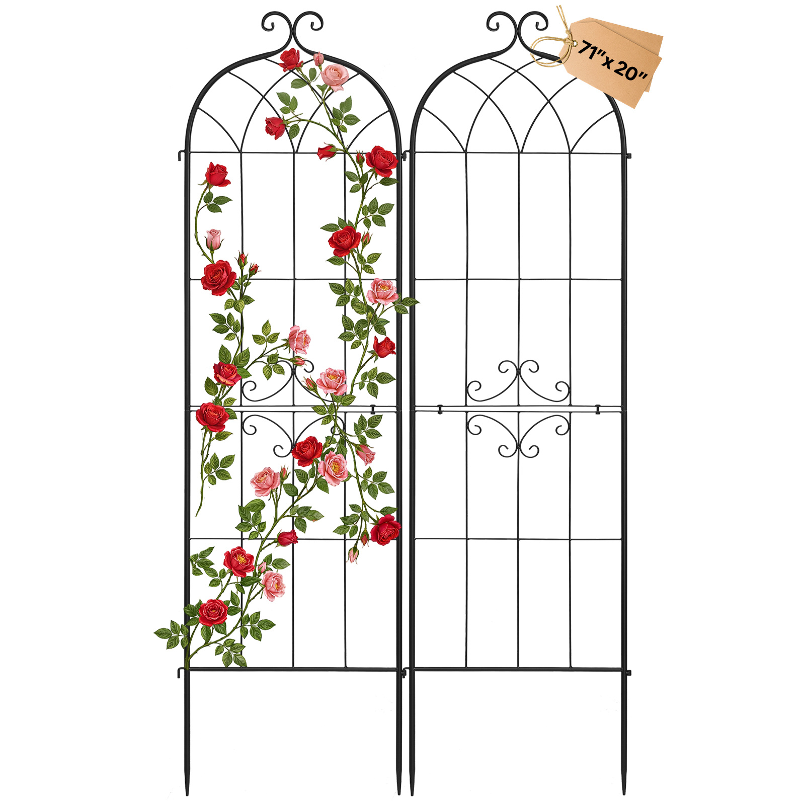 Image of Vevor Garden Trellis, 180 X 52.5 Cm Rose Trellis, 2 Packs Garden Flower Rose Trellises With Powder-coated Finish & Convenient Locking Design, Plant Support Trellises For Flowers, Vegetables, Roses