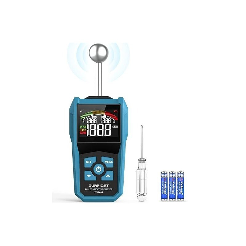 Humidity Meter, Durficst Humidity Tester With Color Lcd And Acoustic Alarm, Suitable For All Building Materials, Wood, Walls, Plaster, Masonry, 20-40 Mm Depth.