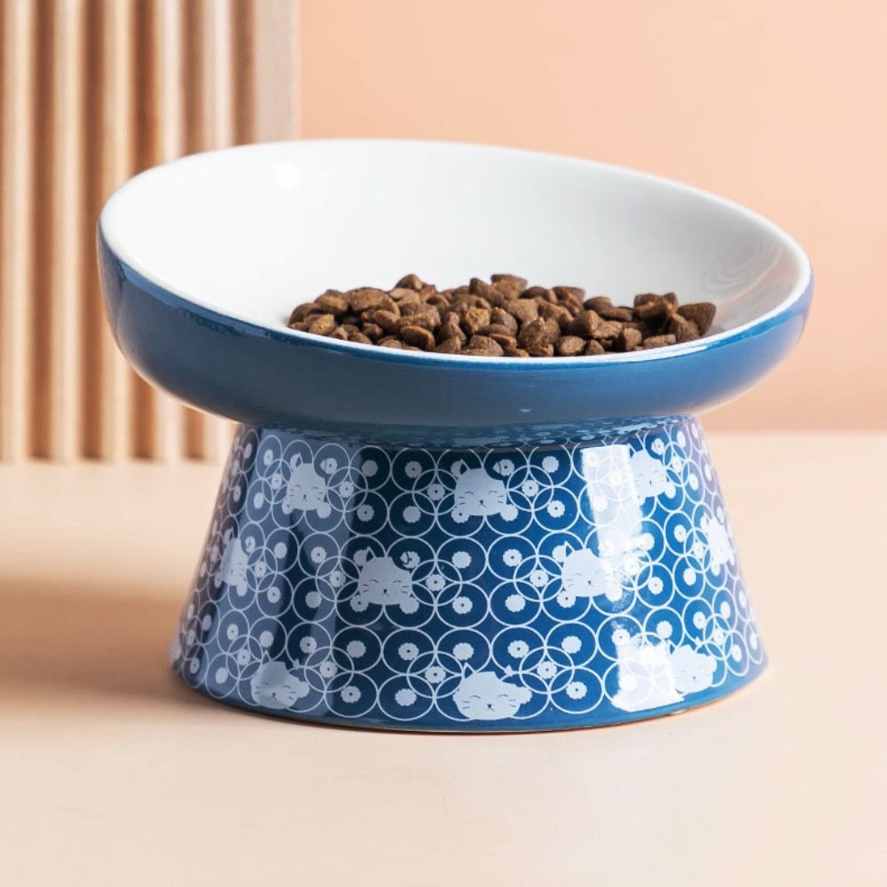 1pc Tilted Ceramic Elevated Cat Bowls, Raised Food and Water Bowl Pet Accessories, Pet Food/Water Dispenser for Kittens & Cats