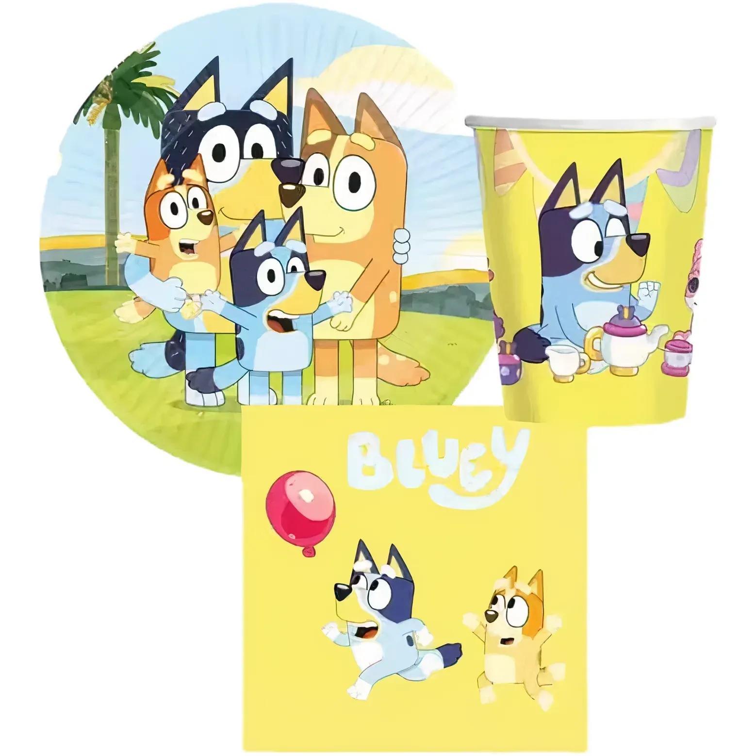 E-shop BLUEY - Party-Set für 8 Personen, Tischdekoration, Geburtstagsparty mit 8 Tellern, 8 Gläsern und 20 Servietten