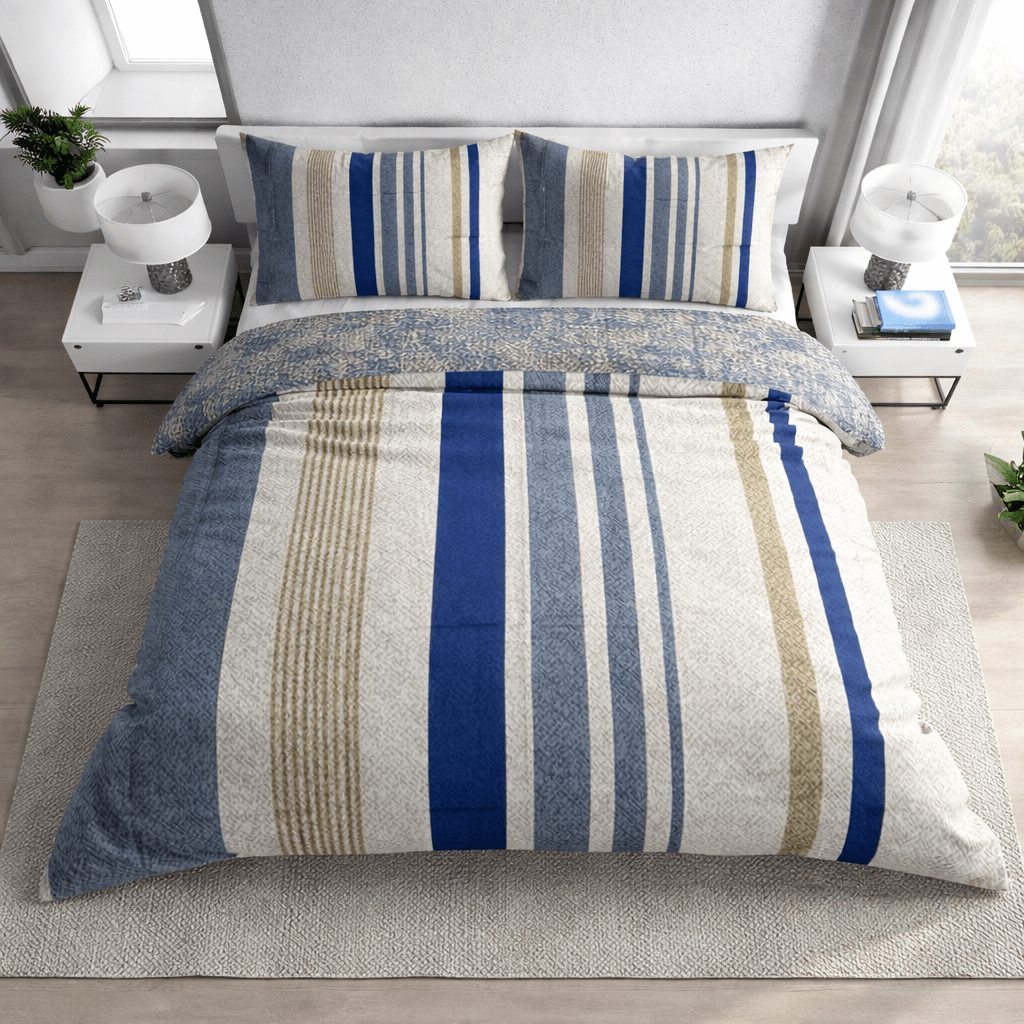 Bed Sheet Set 135x200 Cm - Microfiber, Striped Blue-beige-gray, Care, Zipper, Partner Bed Sheet