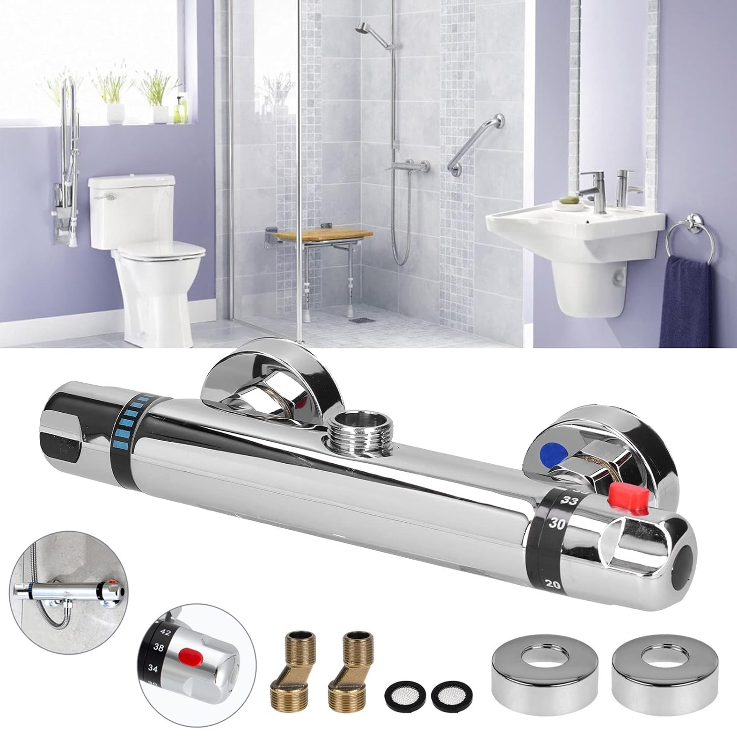 Bathroom Twin Thermostatic Mixer Shower Valve Tap, Chrome
