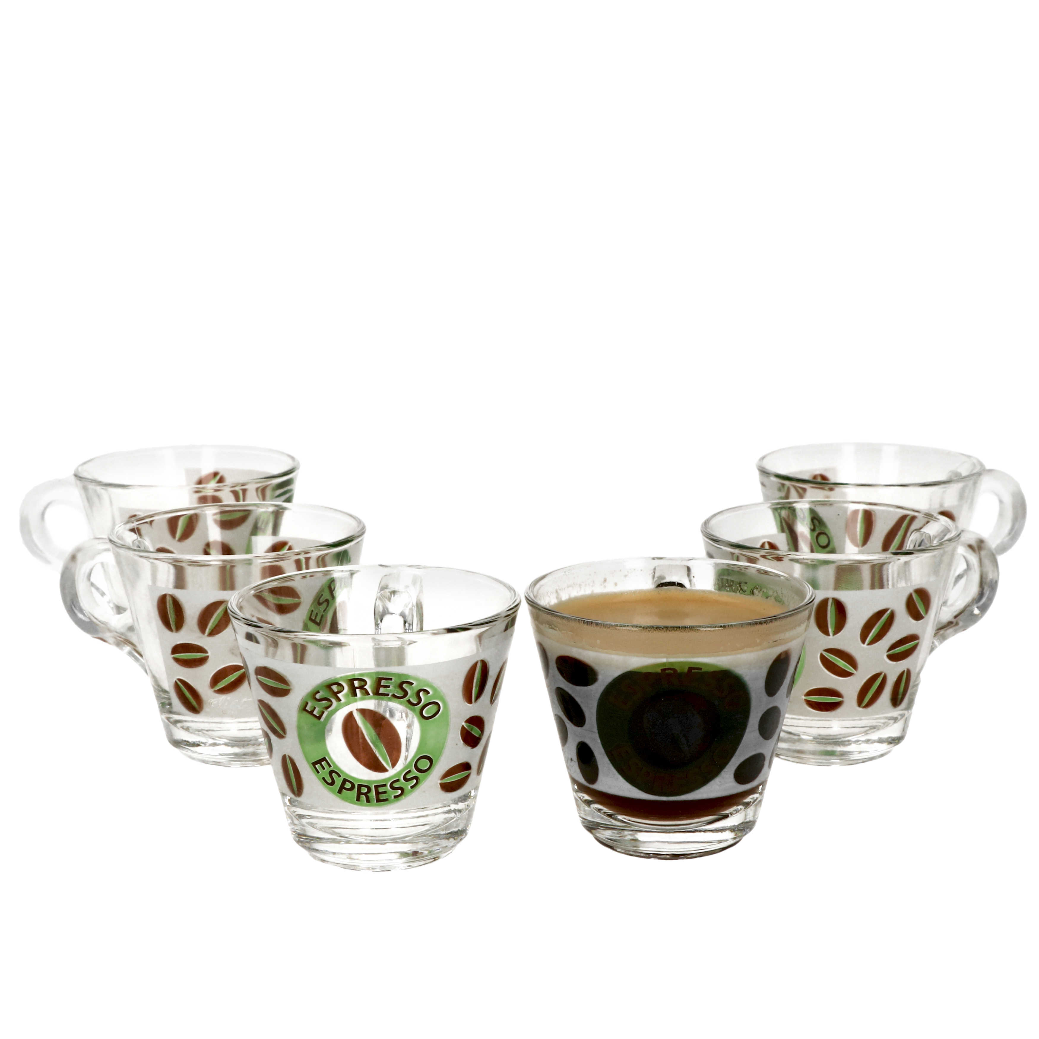 6-piece Set Glass Espresso Cups With Handles, 60ml Green Cups