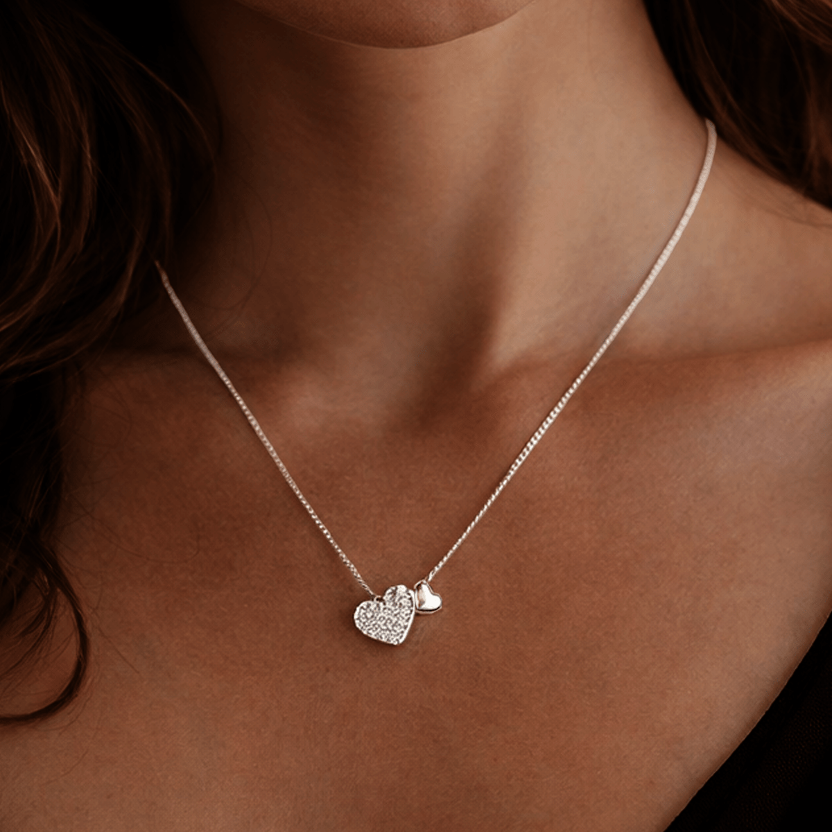 Image of 925 Silver-plated Heart Necklace For Women With Cubic Zirconia Pendant, 40+5cm, Elegant Delicate Chain Gift For Women, Girlfriend, Love Jewelry Necklace