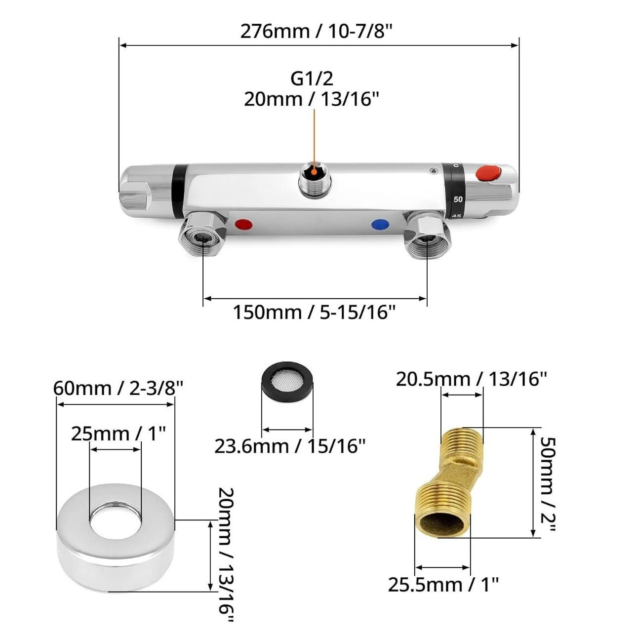 Bathroom Twin Thermostatic Mixer Shower Valve Tap, Chrome