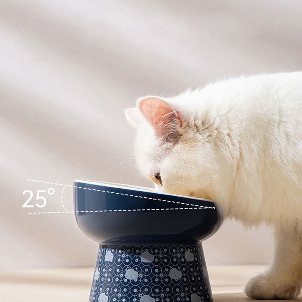 1pc Tilted Ceramic Elevated Cat Bowls, Raised Food and Water Bowl Pet Accessories, Pet Food/Water Dispenser for Kittens & Cats