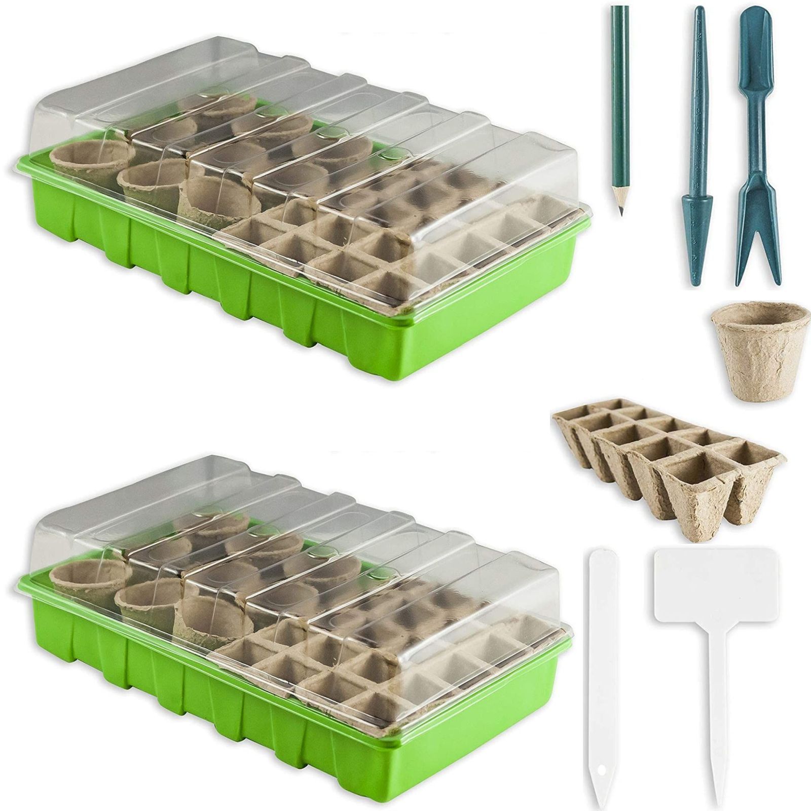 Image of Astor24 Xxl Premium Set 134 Pcs Indoor Greenhouse With 20 Plant Labels - 20 Plant Markers - 2 X Greenhouse 36 X 22cm Plant Pots With Lots Of Accessories And 120 Seedling Pots