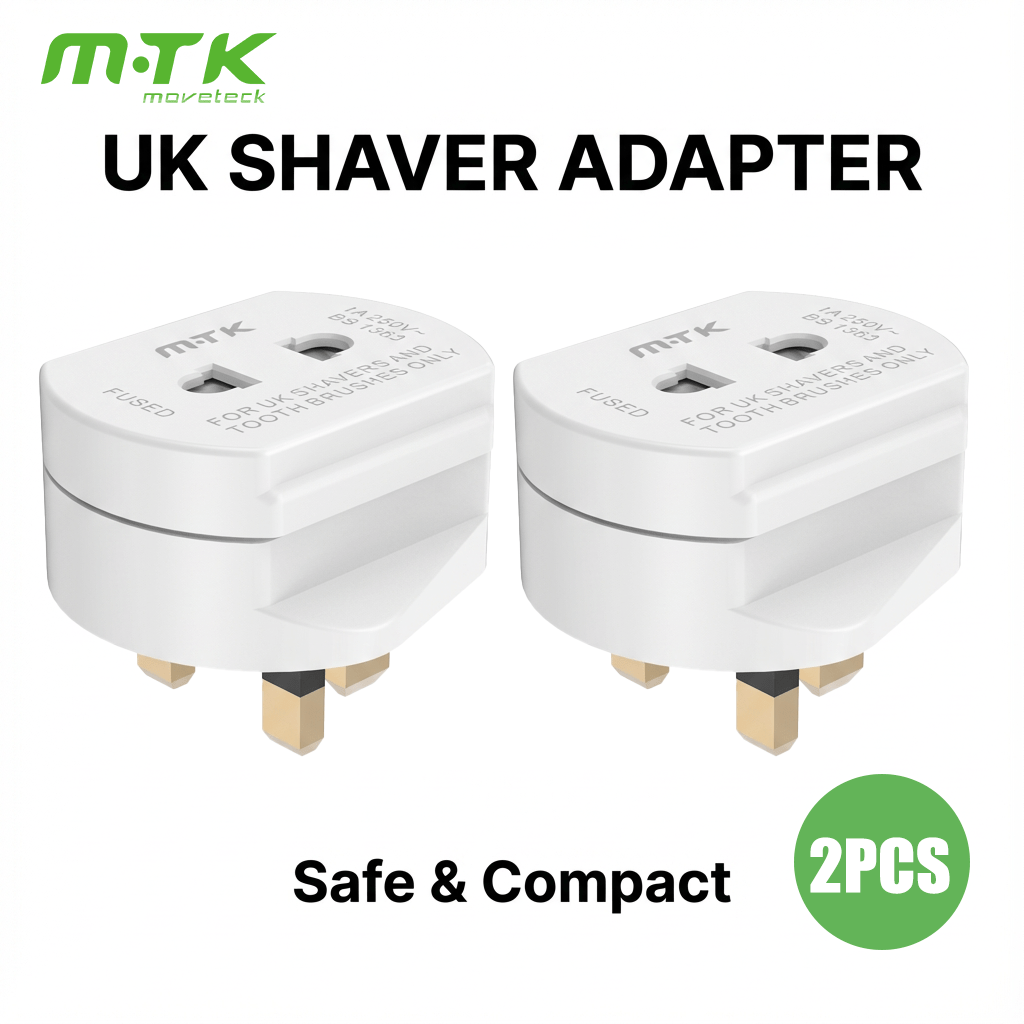 TEMU 2pcs Shaver And Toothbrush Power Adapter, White Safety Plug, 2-pin To 3-pin Adapter, Compatible With Sockets, 13a Fuse.