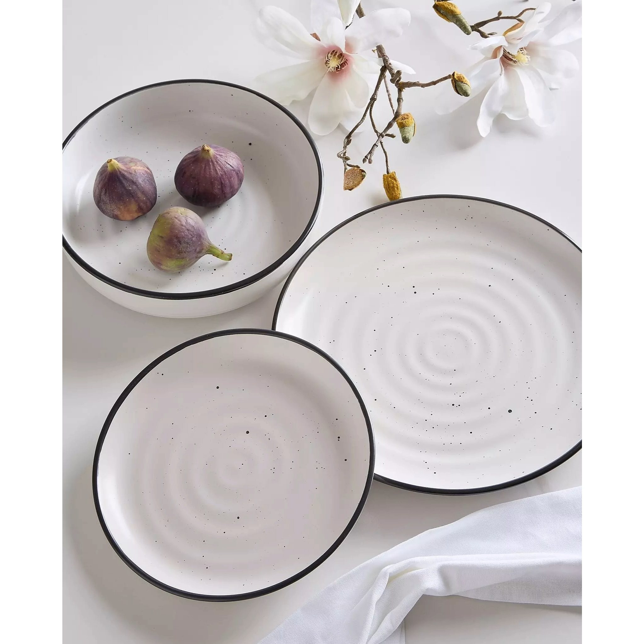 TEMU *** Pre-black Friday Sale *** 12pcs Waterside Stoneware Dinner Set; 4 Dinner Plates, 4 & 4 Large Bowls - Dishwasher & Microwave Safe