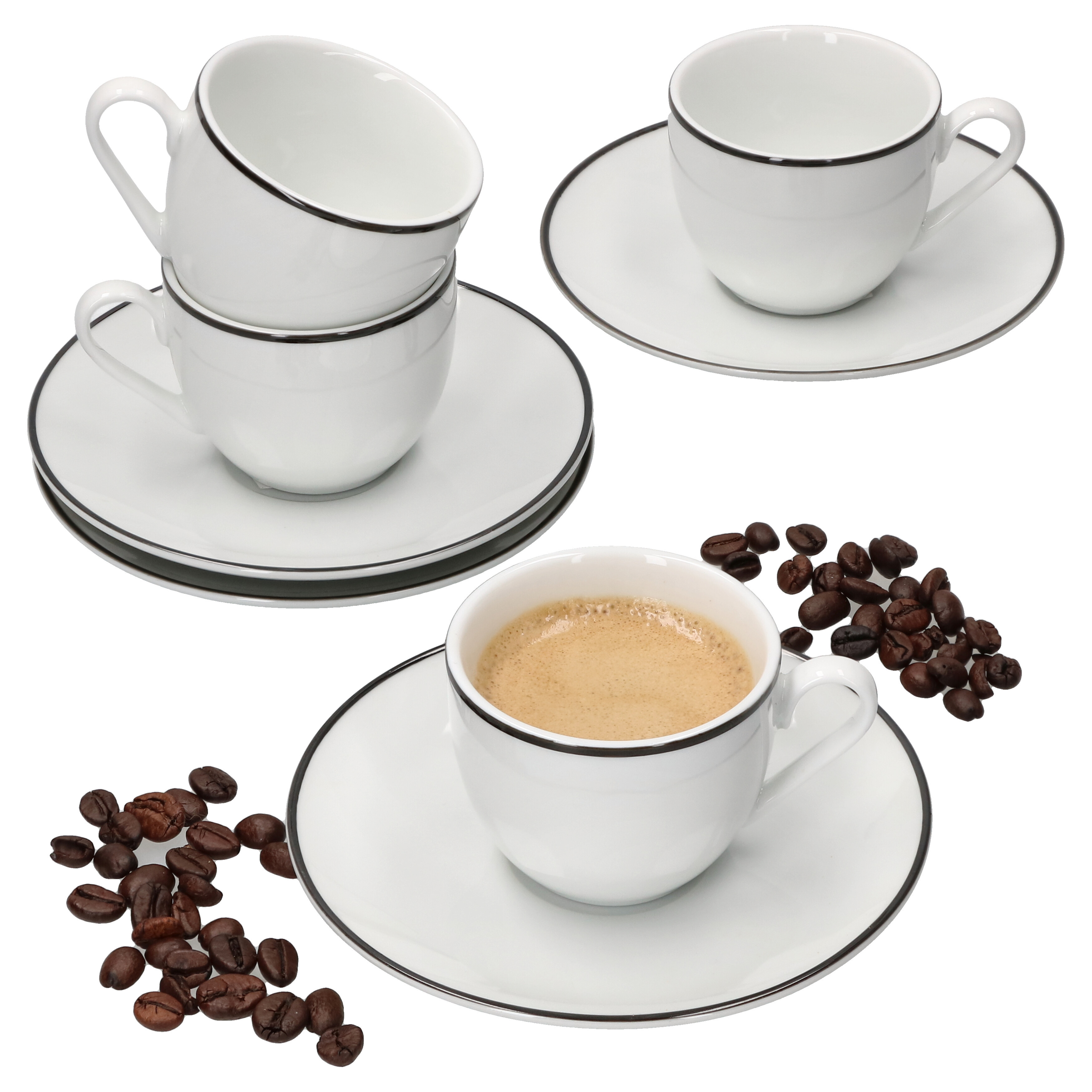 Espresso Cup + Saucer Set For 80ml White Black