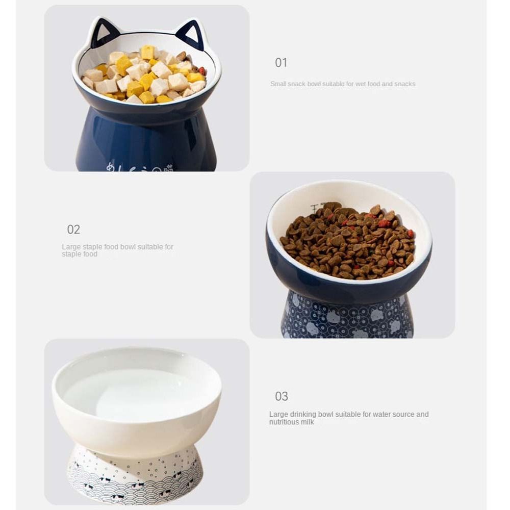 1pc Tilted Ceramic Elevated Cat Bowls, Raised Food and Water Bowl Pet Accessories, Pet Food/Water Dispenser for Kittens & Cats