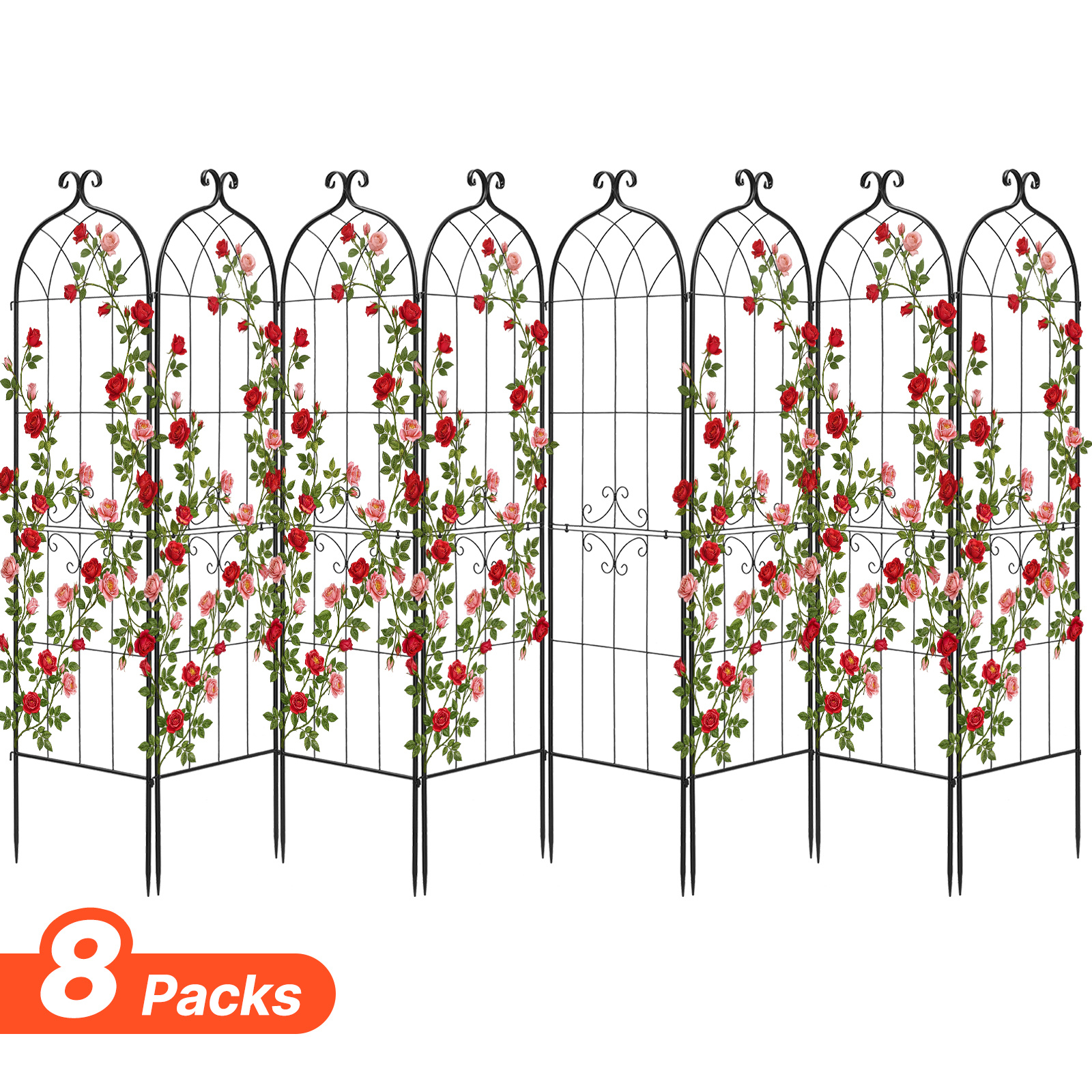 TEMU Treillis de Jardin VEVOR, 180 x 52,5 cm Treillis pour Roses, Lot de 8 Treillis de Jardin pour Fleurs et Roses avec Poudrée et de Verrouillage ,
