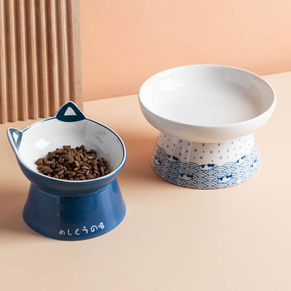 1pc Tilted Ceramic Elevated Cat Bowls, Raised Food and Water Bowl Pet Accessories, Pet Food/Water Dispenser for Kittens & Cats
