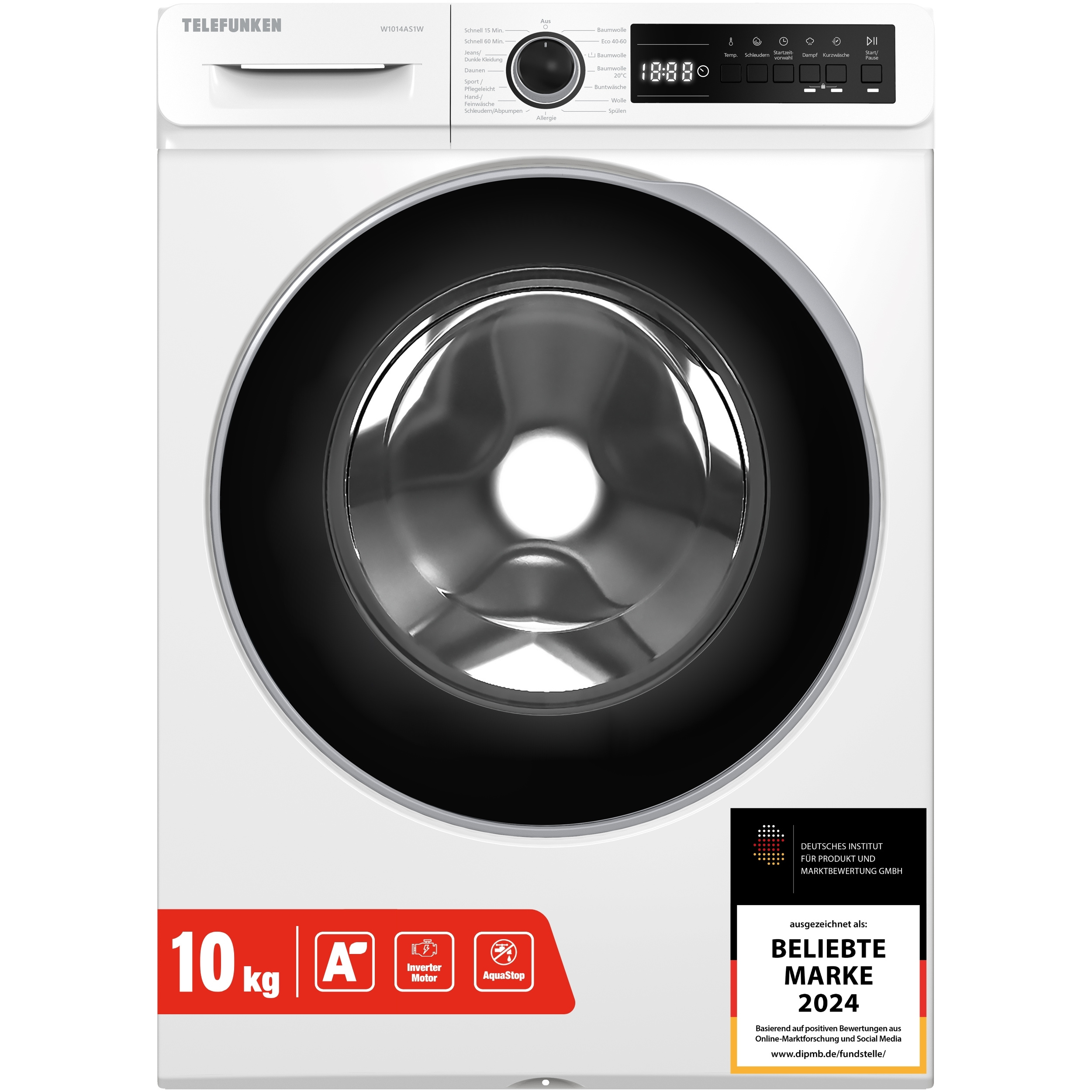 Image of Telefunken Washing Machine 10kg | Front Loader 1400 Rpm | Steam Function | Eek A | Inverter Motor | | Gentle Drum | 15 Programs | Start | Led Display | White | W1014as1w (2026)