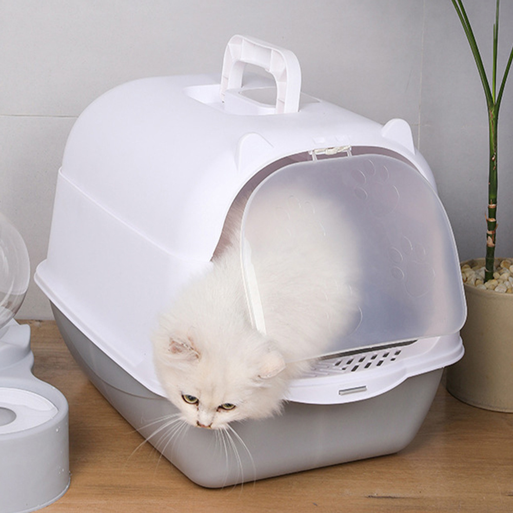 E-shop Große Katzentoilette mit Abdeckung, Hoher Rand und Antihaftbeschichtung, Auslaufsicheres Design, Leicht zu Reinigende Katzenstreubox