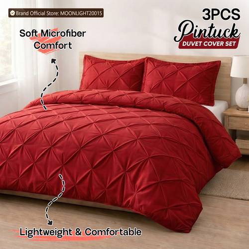 3pcs luxury pintuck duvet cover set soft breathable microfiber bedding set elegant pleated quality machine washable use for single super king sizes
