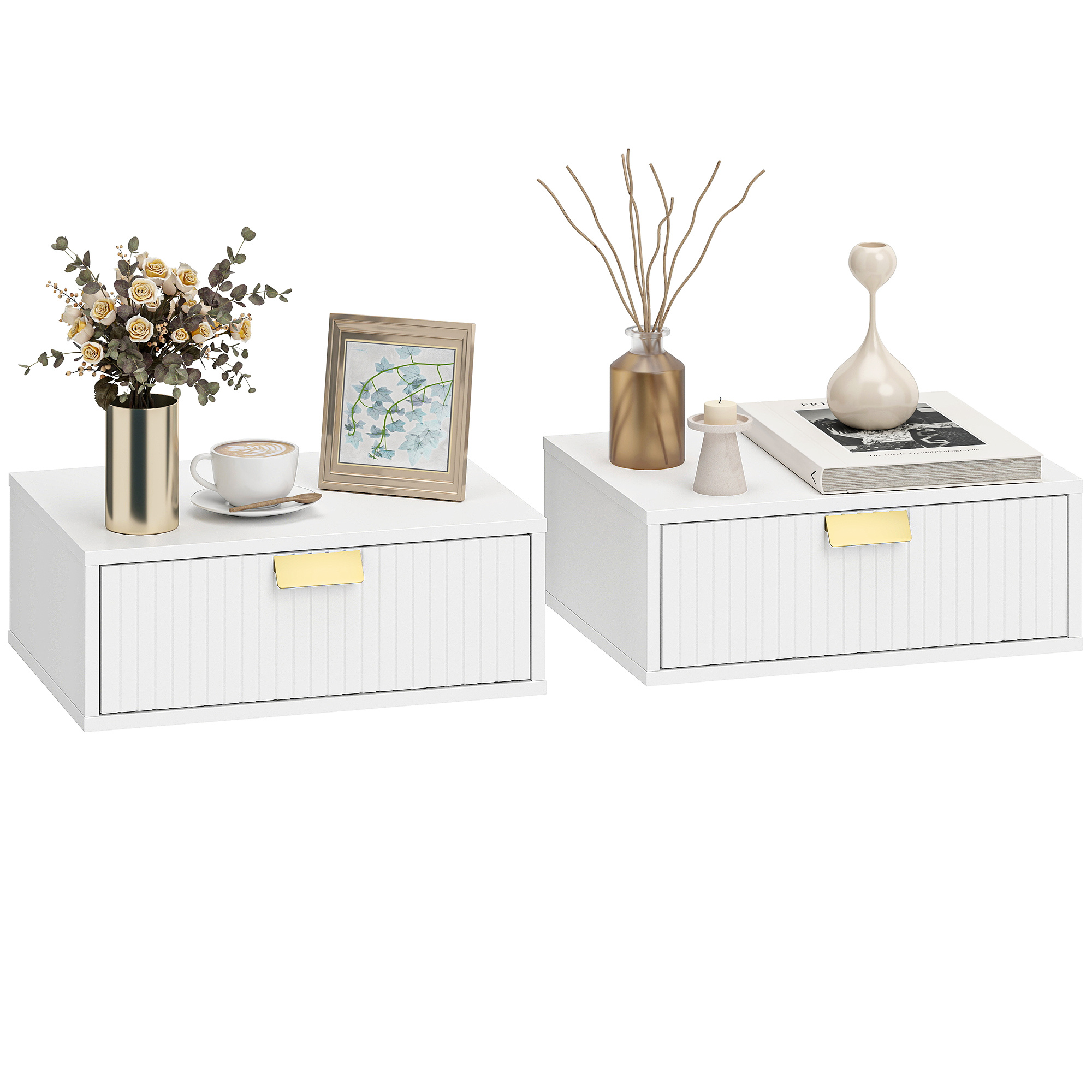 TEMU HOMCOM Lot de 2 tables de chevet murales, tables de nuit suspendues avec tiroir , style moderne, pour chambre à coucher, salon, 40 x 30 x 15 cm,