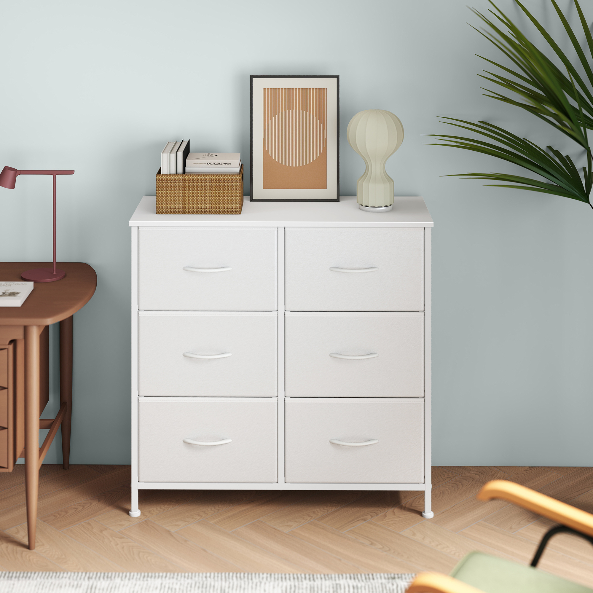 Image of Dresser, Wardrobe, 6 Fabric Drawers, For Bedroom, Hallway, Living Room, Storage Cabinet, Steel,, Velvet Fabric.
