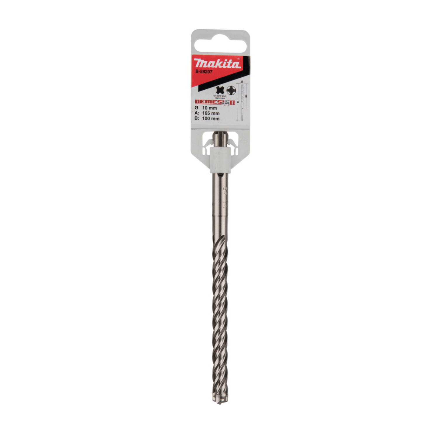 Image of Makita Sds-plus Drill Bit 10x165mm Ii B-58207 Ø 10.0 Mm • Length 165 Mm • Sds--cut Carbide Drill Bit Ii Ø 10.0 Mm With A Total Length Of 165 Mm And Sds-plus Shank