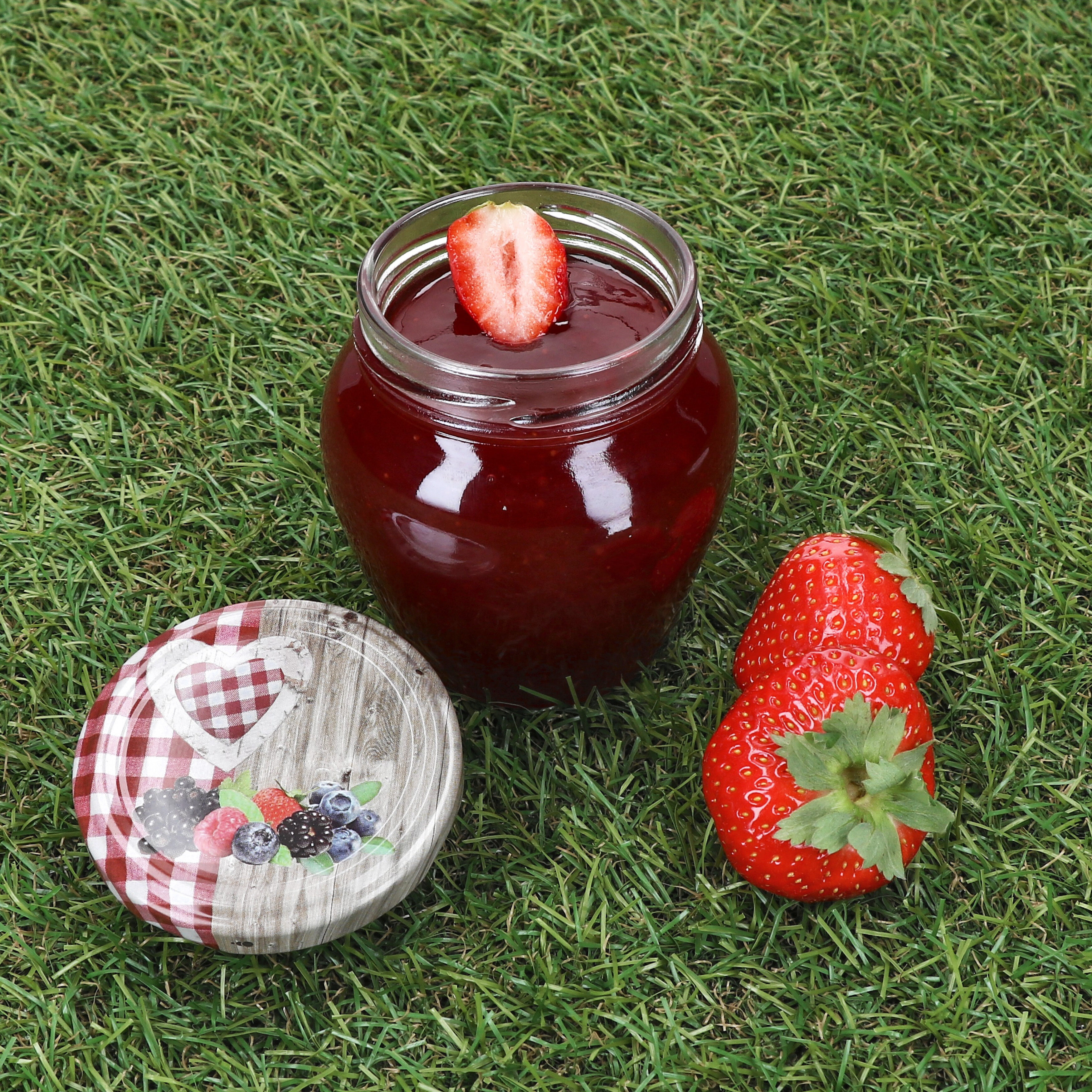 Image of 20pcs Set Of Marmalade Jar Vaso 212ml With Wooden Heart Red Berries Lid | To 63 Twist Off