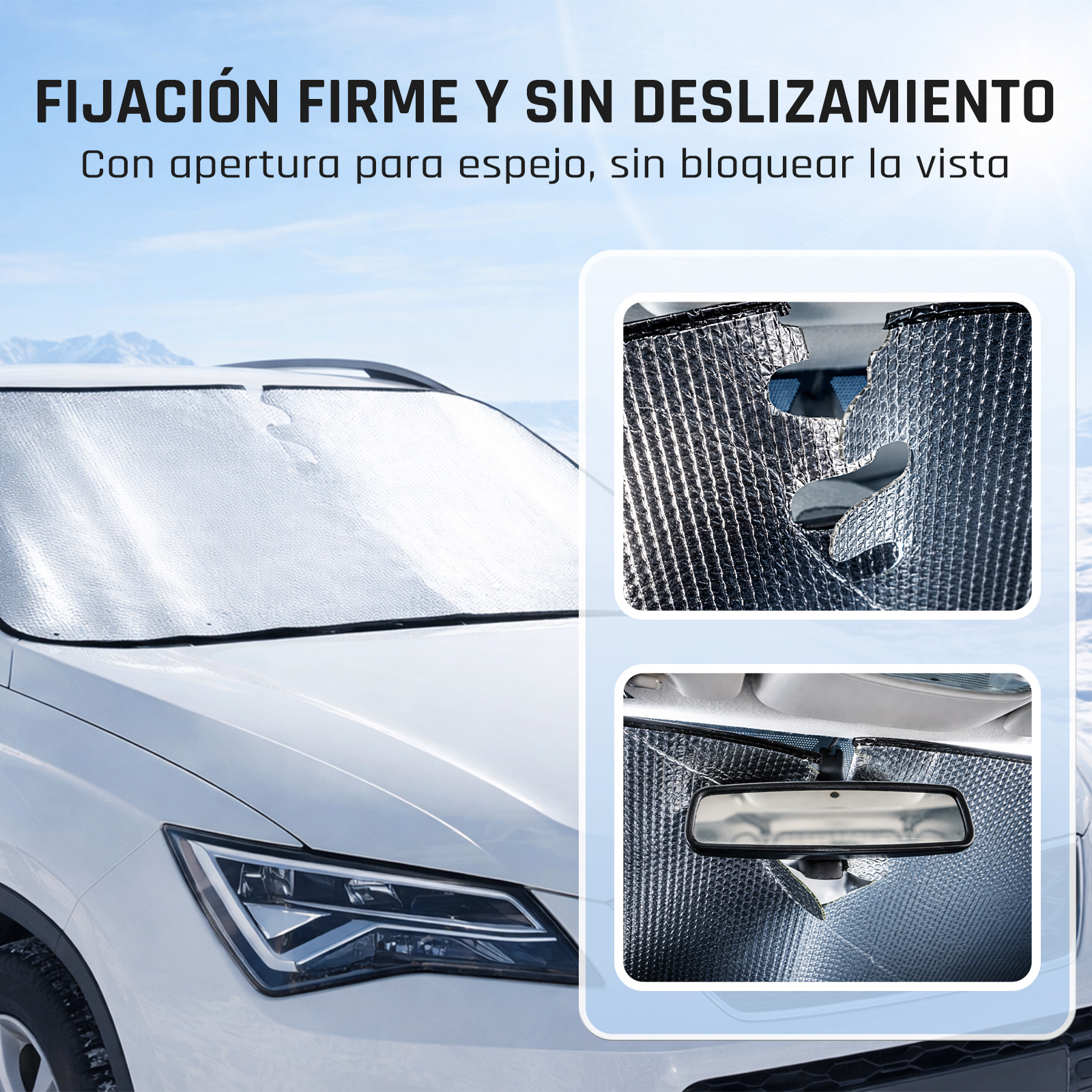 TEMU Parasol Coche Parabrisas con Retrovisor | Sin Huecos, 99% UV, 4 Tamaños, Más Estable que Tradicional