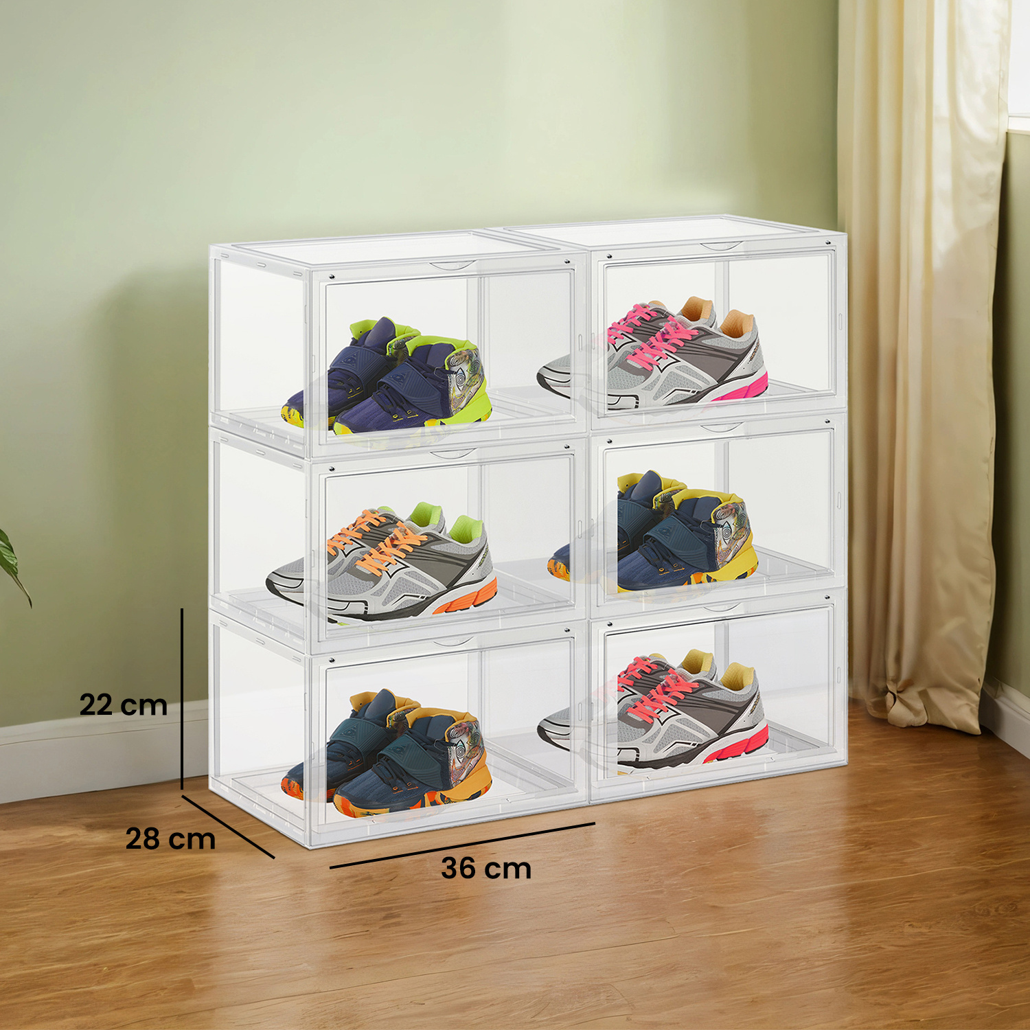 Image of Shoe Boxes 6pcs Set, Stackable, Shoe Organizer With Door, Plastic Boxes, Shoe Storage, Transparent