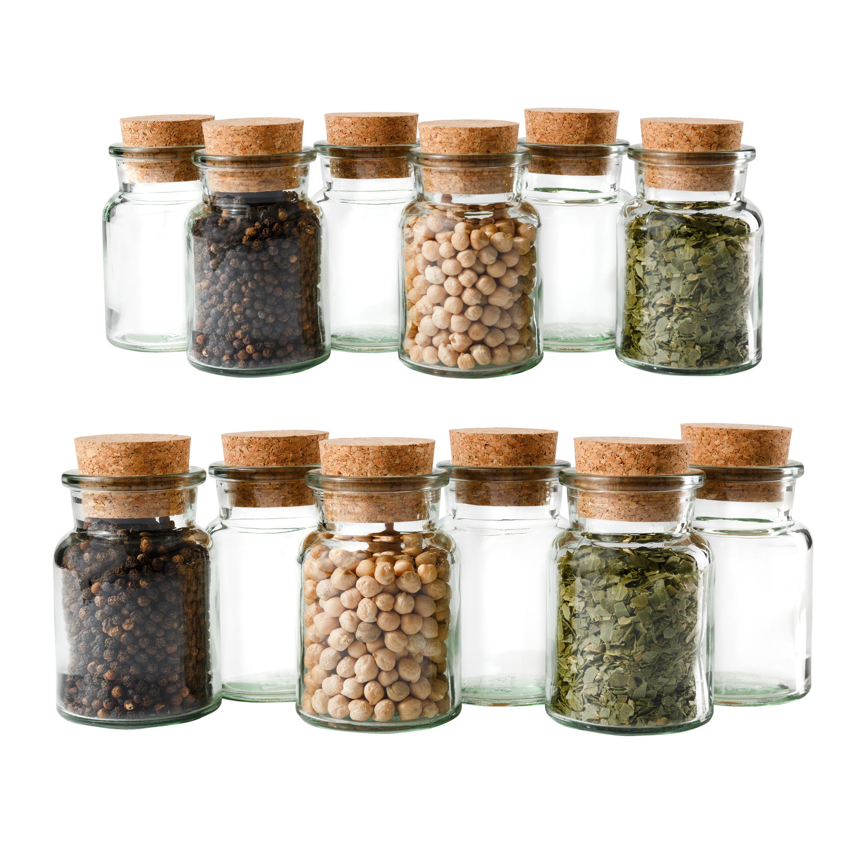 Image of 12-piece Set Of 150ml Spice Jars With Cork Stoppers, For Storing Tea, Herbs & Spices