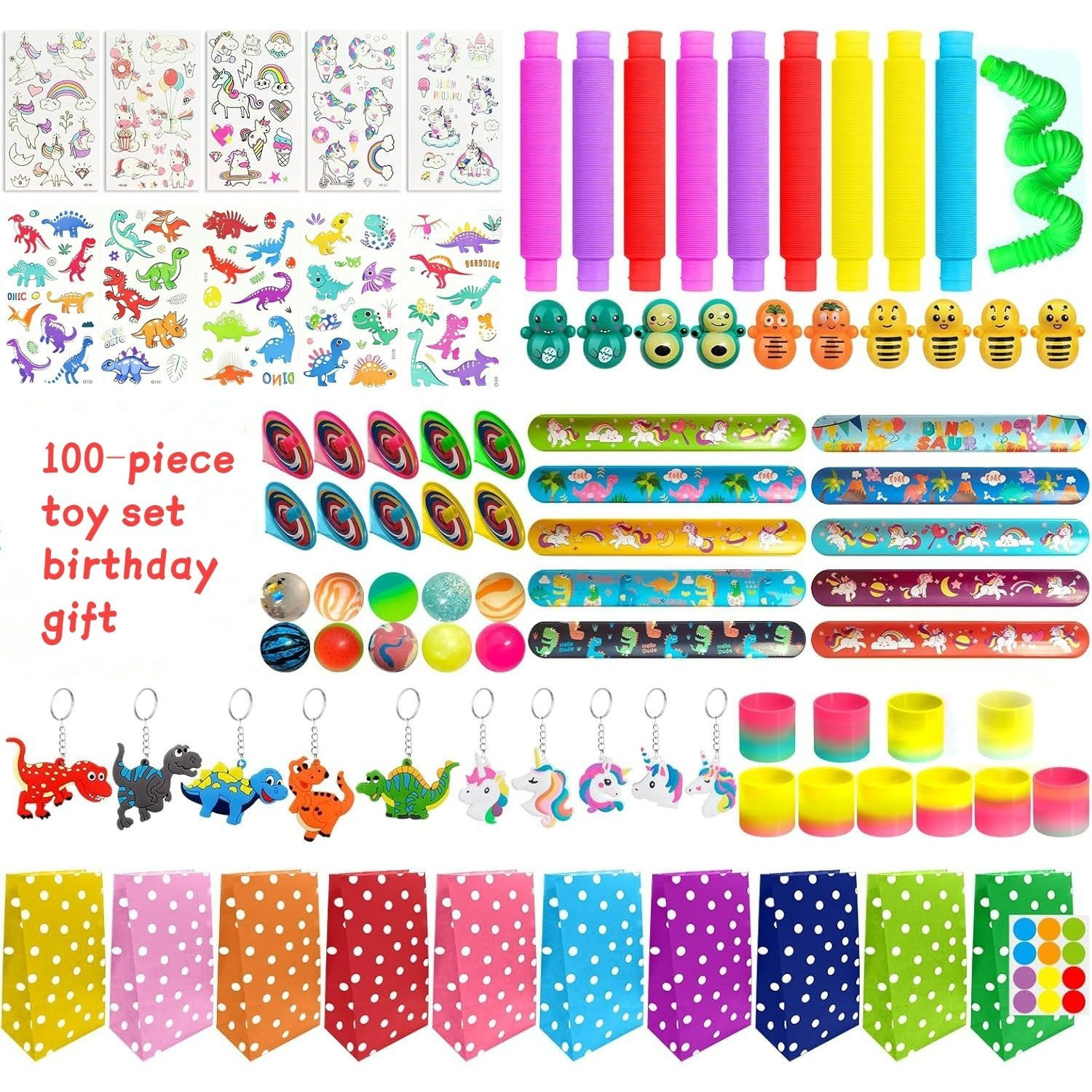 E-shop Geschenkset für Kindergeburtstagspartys, 100-teiliges Paket. Kleine Geschenke für Kindergeburtstage. Dinosaurier-, kleine Partygeschenke.