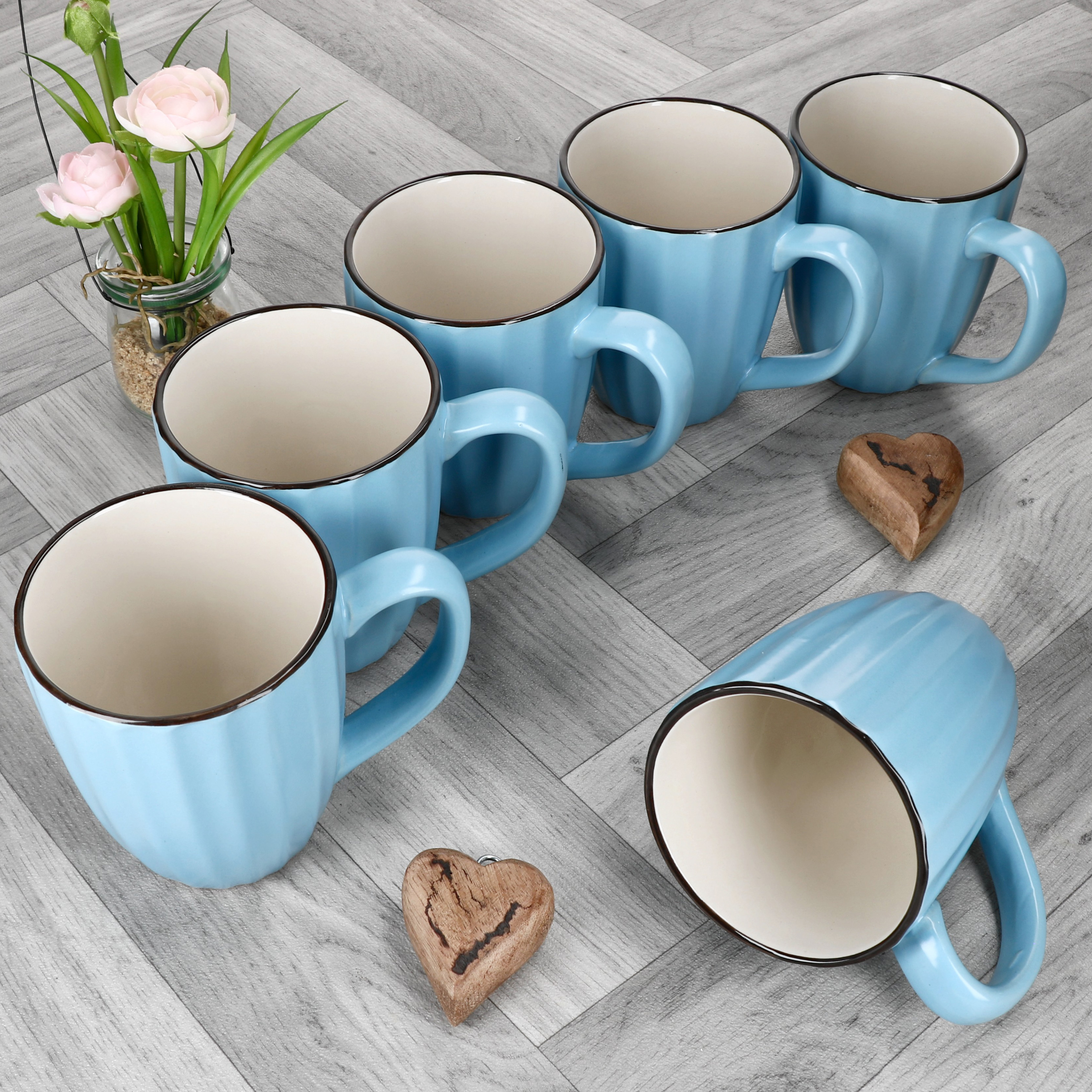 Mäser Hellblau White 6x Coffee Cups 300ml Stoneware 6 Tea Cups Cups