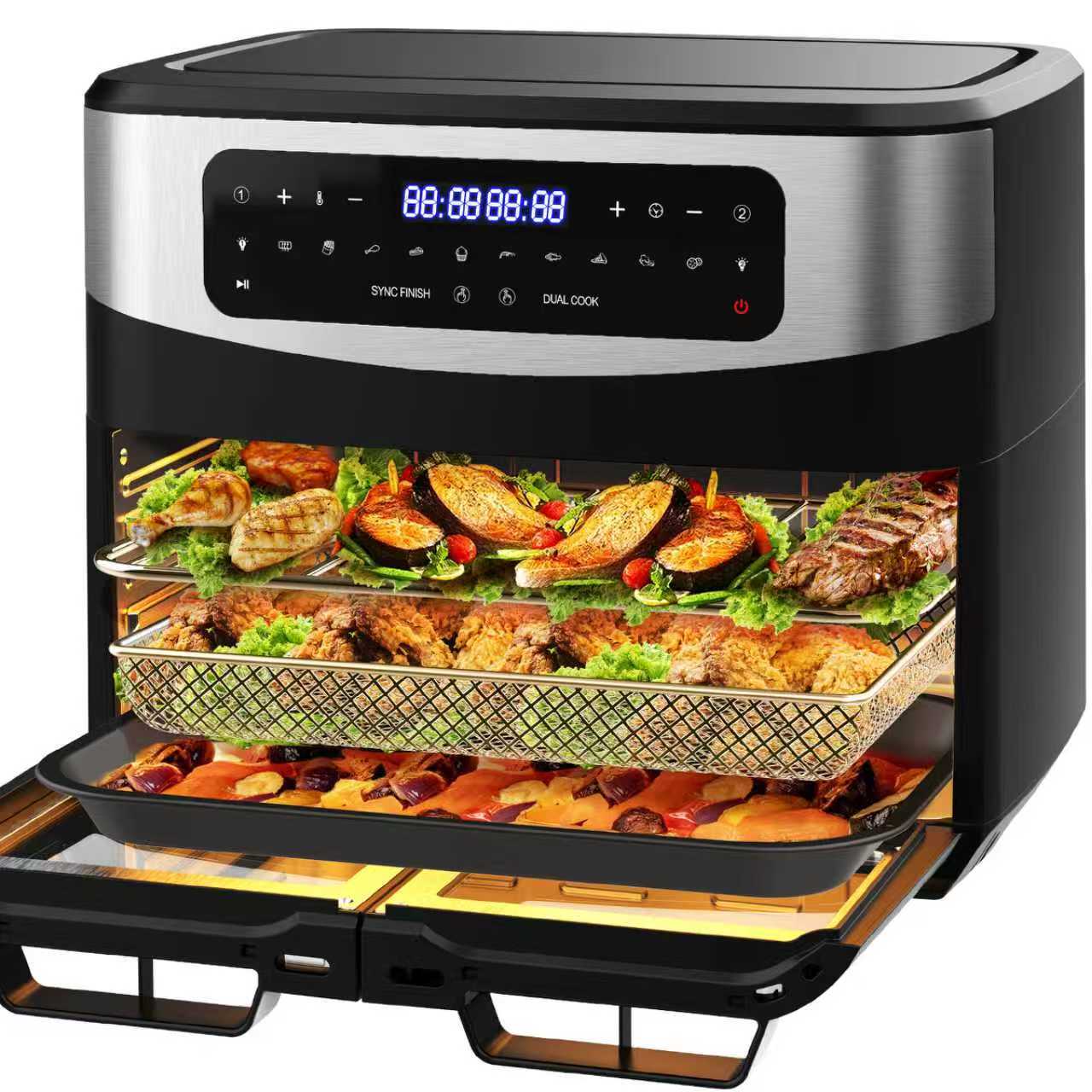 E-shop Heißluftfritteuse - KDF5511D 12 Liter Großes Fassungsvermögen, 2600W Schnellheizung, Zwei Unabhängige 5,5-Liter-Kammern, 10 Kochprogramme,