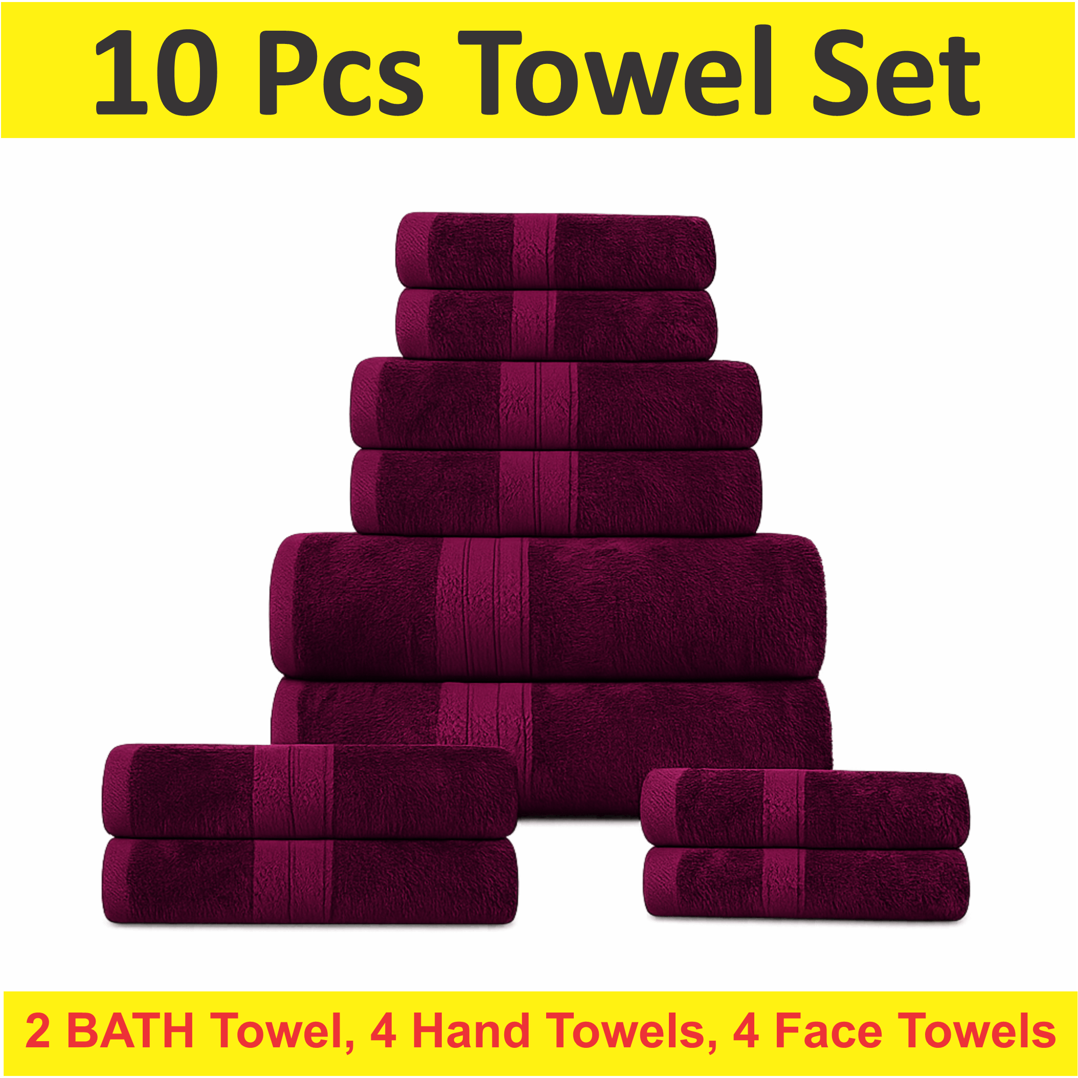 TEMU 10 Pcs Women Bath Towel Set - 500 Gsm Luxury Bale Set 100% Absorbent Quick Dry Multiple Colors | Bath Towel 70x135 Cm | Hand Towel 40x 80 Cm |