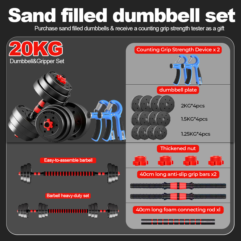 TEMU Set di manubri regolabili da 20 kg, set di barre , attrezzatura fitness, allenamento della , attrezzatura per allenamento a casa e in palestra