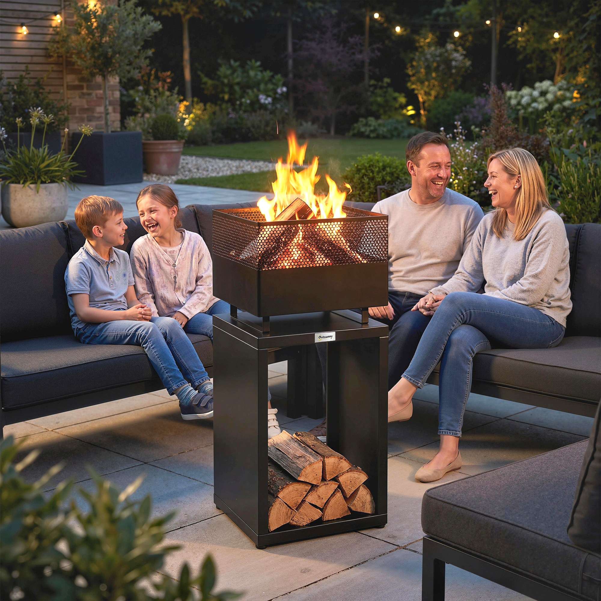 Image of Fire Bowl 39 X 39 X 87 Cm Fire Pit With Wood Storage Coal Grate Adjustable Feet, Fire Bowls Fire Basket For Garden, Balcony, Terrace, Outdoor Bbq Camping Black.