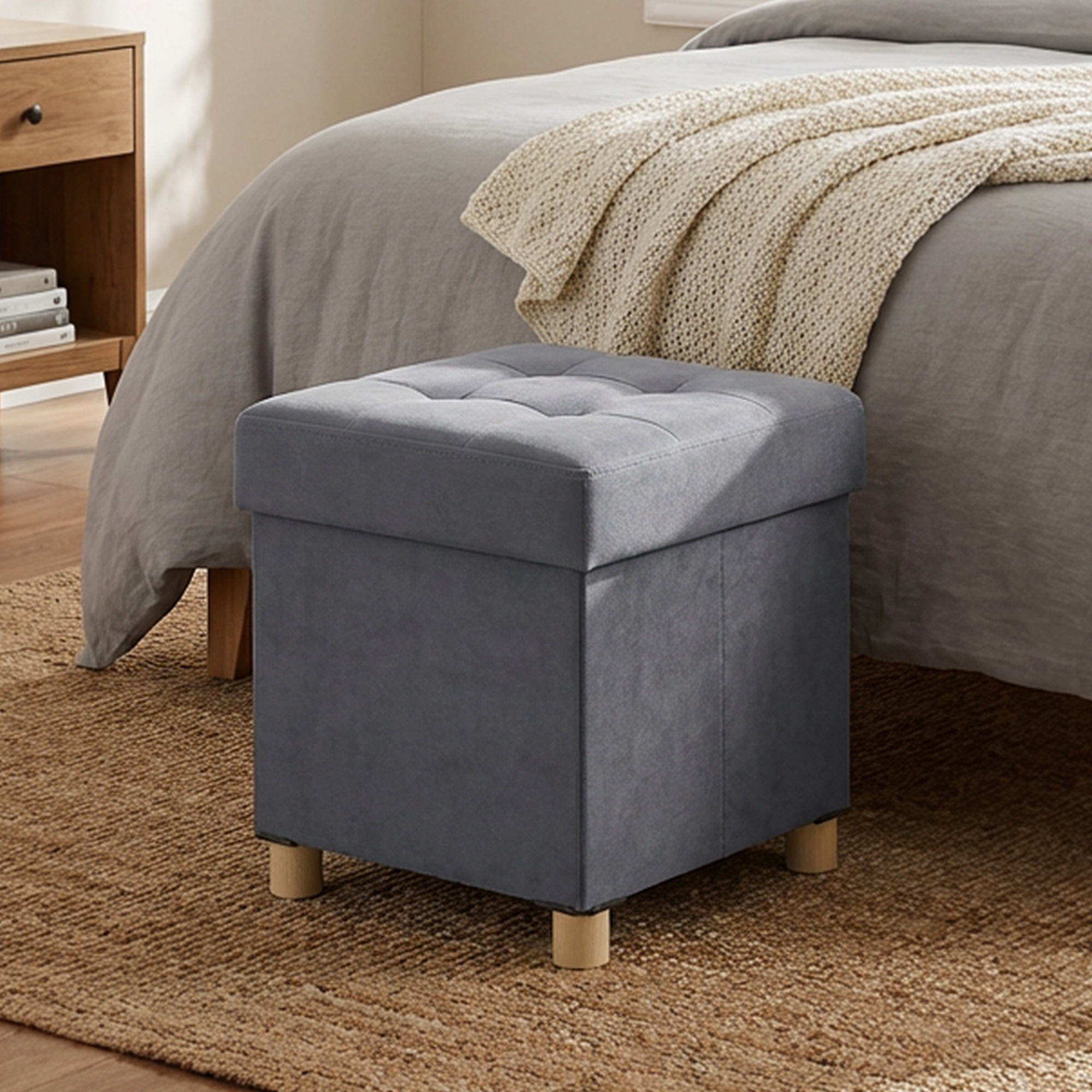 Image of Folding Storage Ottoman Bench With Lid, 38 X 38 X 40 Cm, Seat Trunk, Supports Up To 300 Kg, Mdf, Grey
